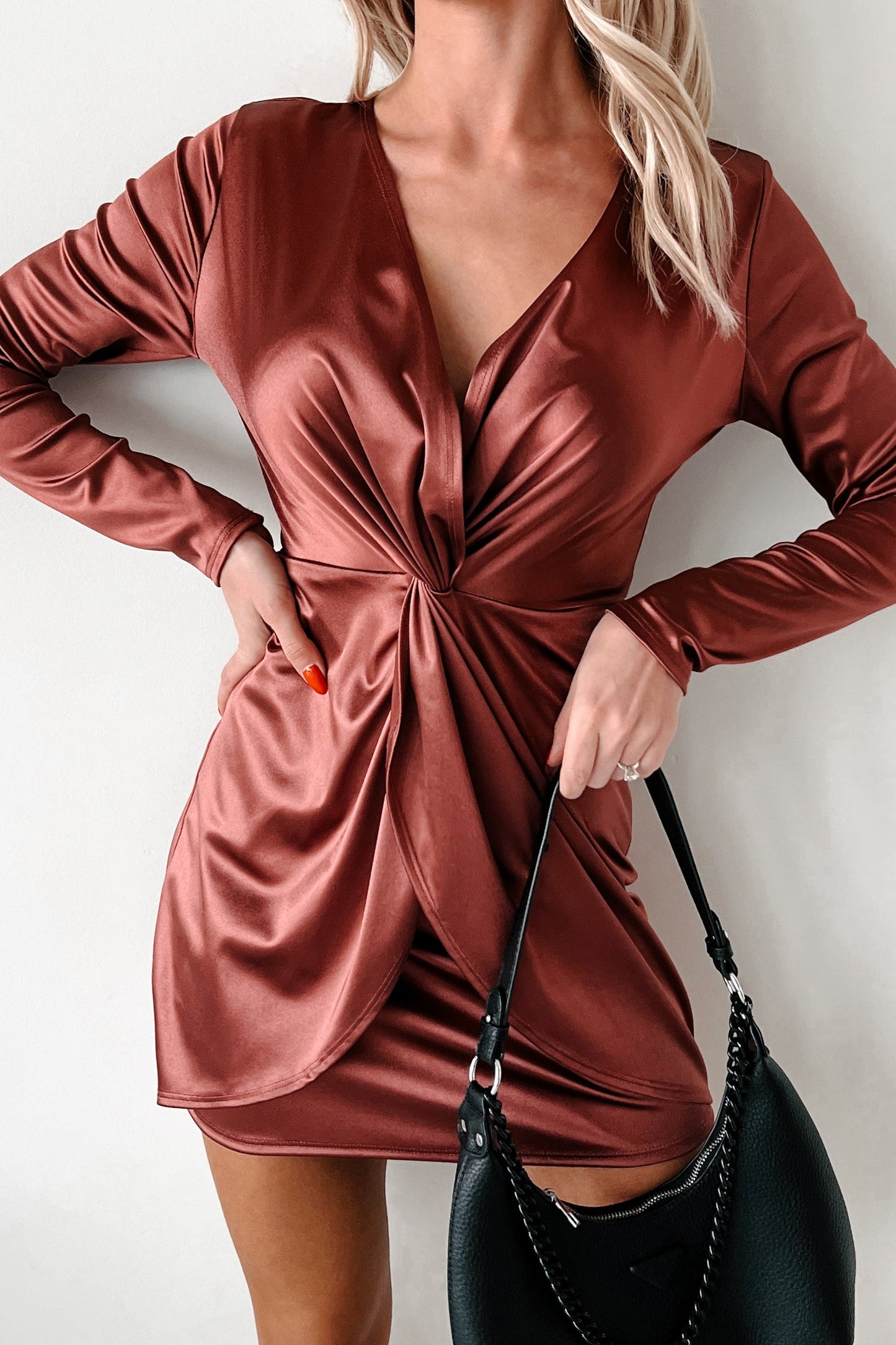 Complete Devotion Twist Knot Mini Dress (Marsala)