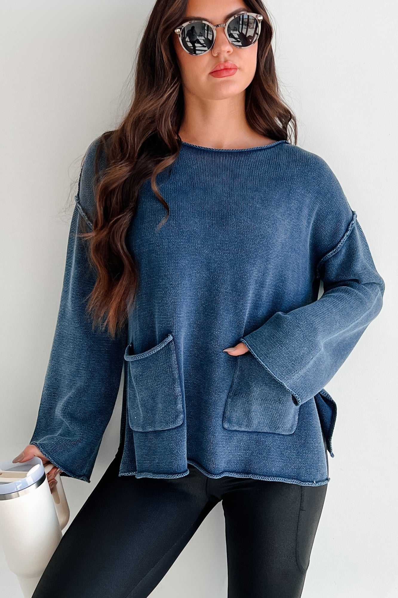 Humor Me Pocketed Sweater Top (Midnight Blue)