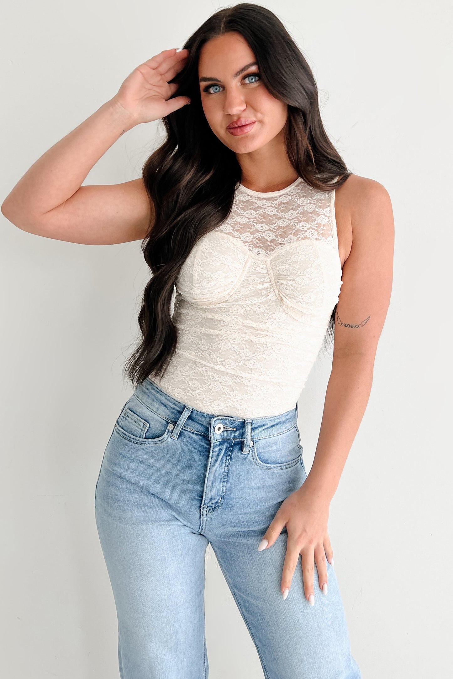 Radiant & Real Sleeveless Lace Bodysuit (Cream)