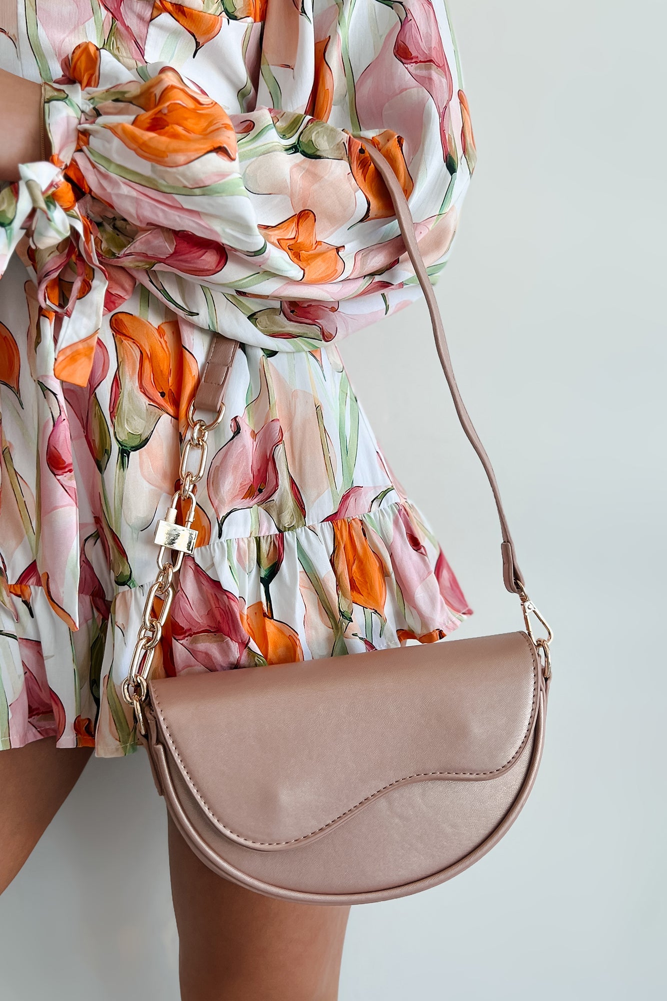 Confident Glamour Half Moon Shoulder Purse (Rose Gold)