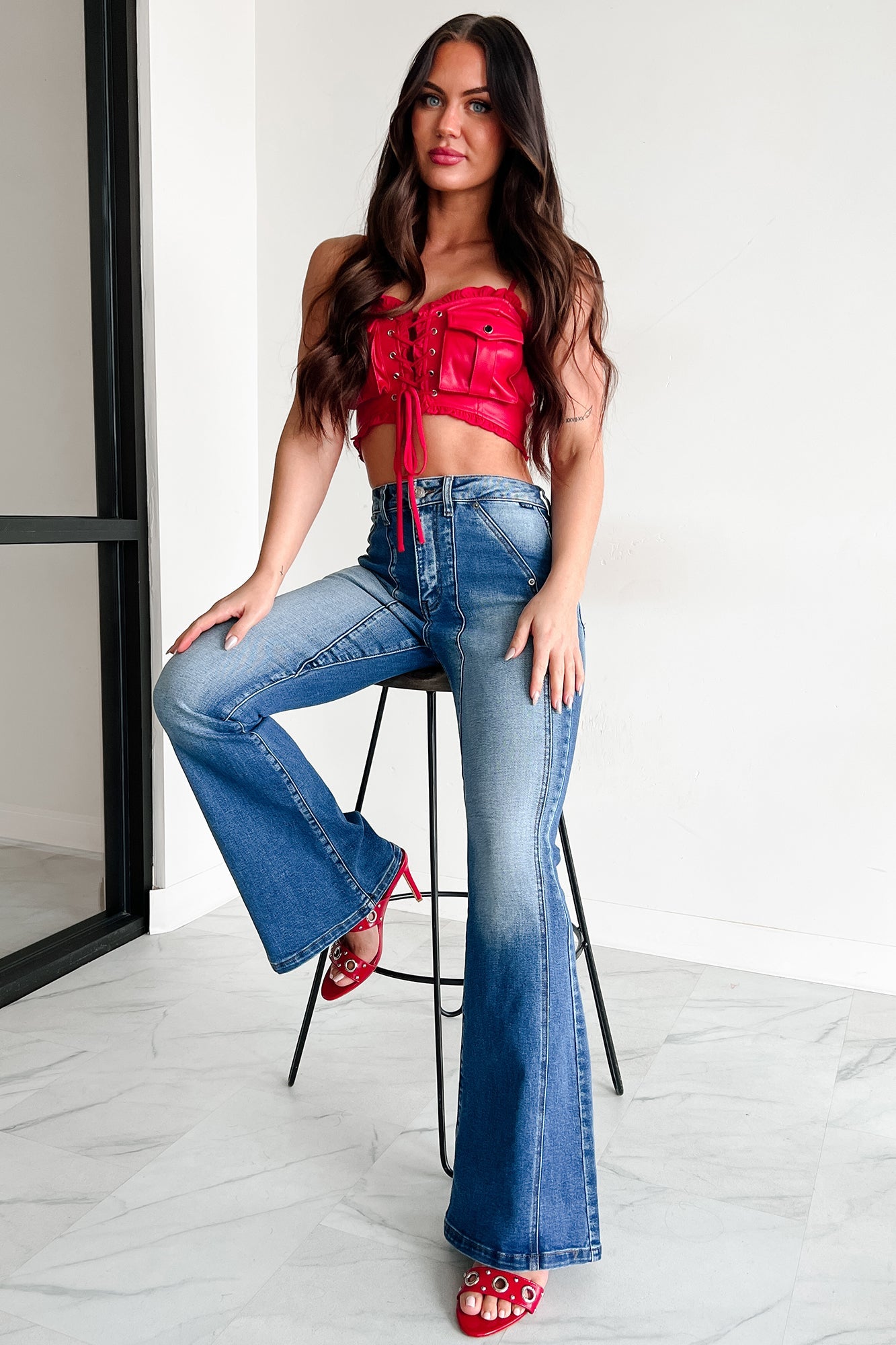 Make 'Em Blush Faux Leather Crop Top (Red)