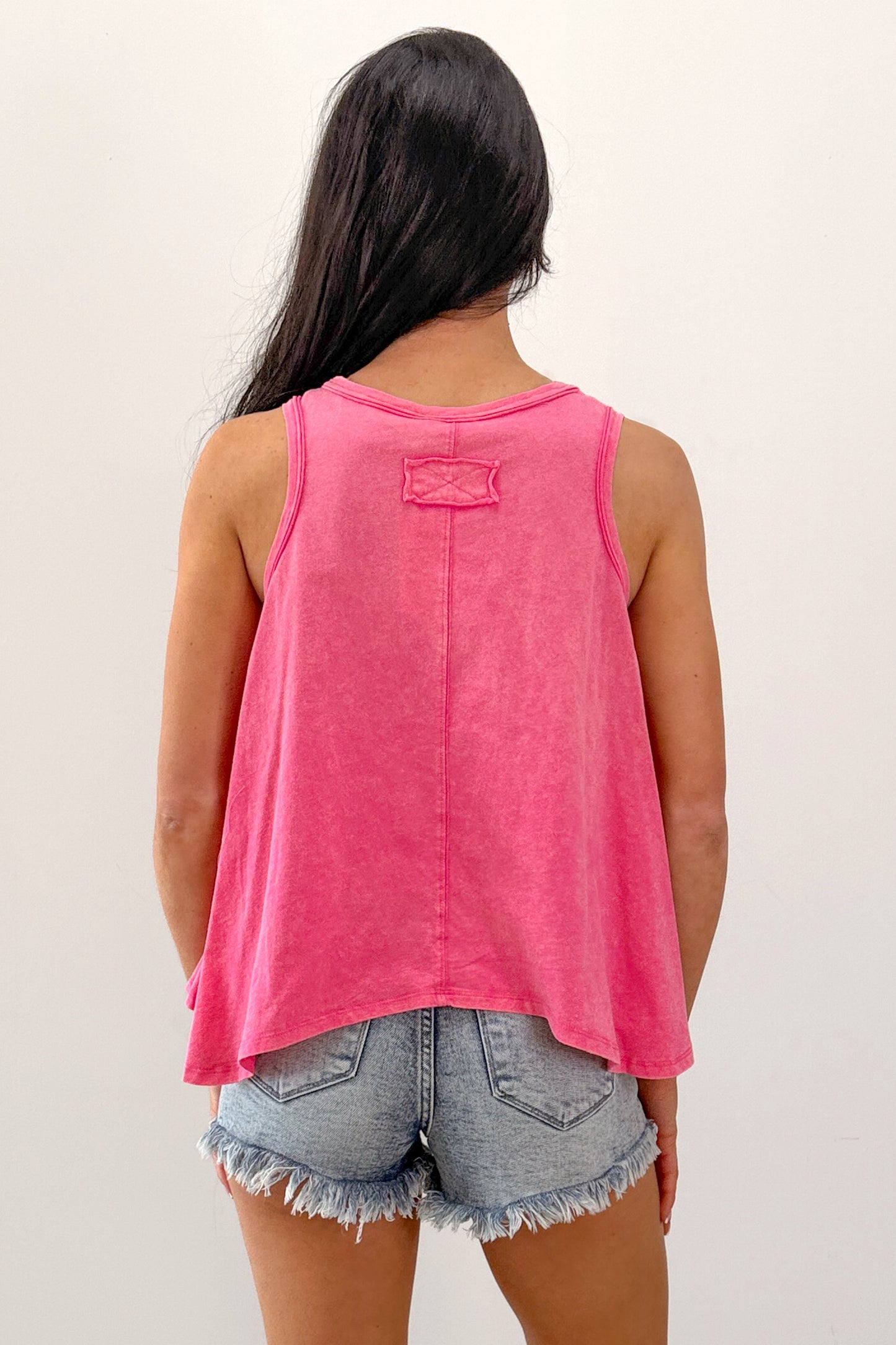 Lazy Day Love Mineral Wash Cotton Tank Top (Pink)