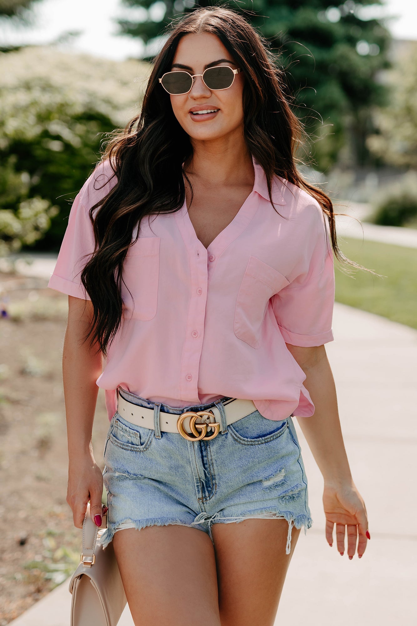 Daytime Perfection Button-Down Shirt (Pink)