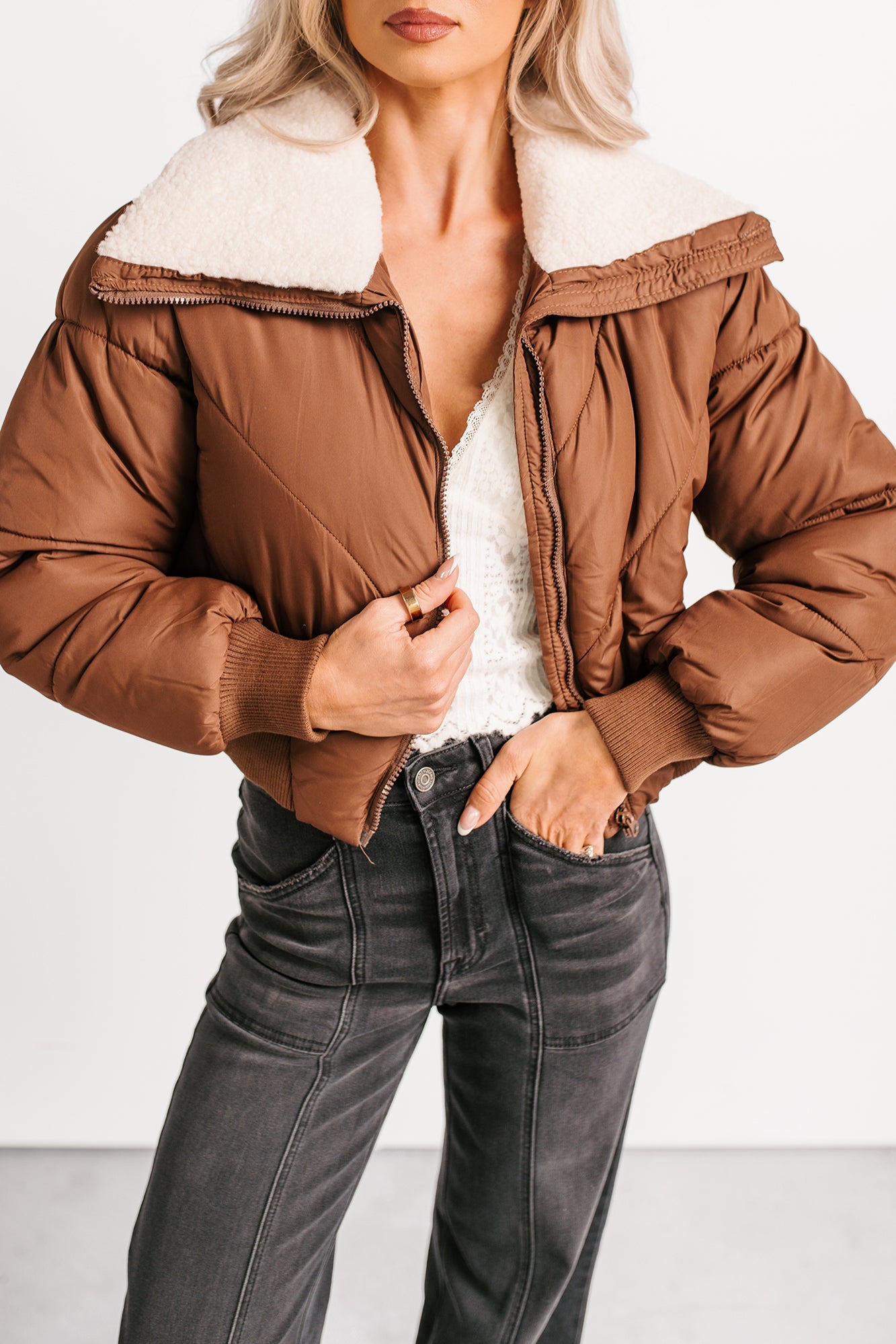 Up To Snow Good Quilted Puff Jacket (Brown)