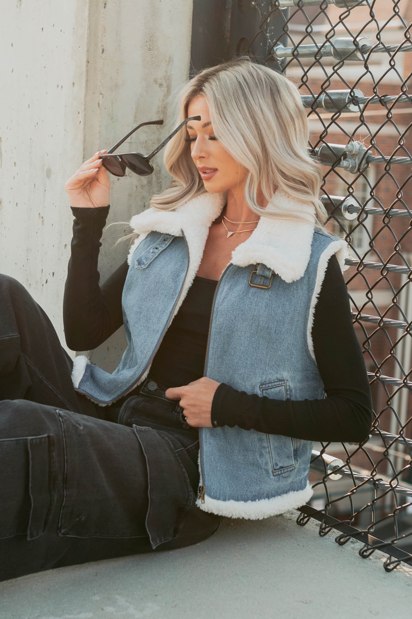 Rewriting Myself Sherpa Denim Vest (Medium Wash)