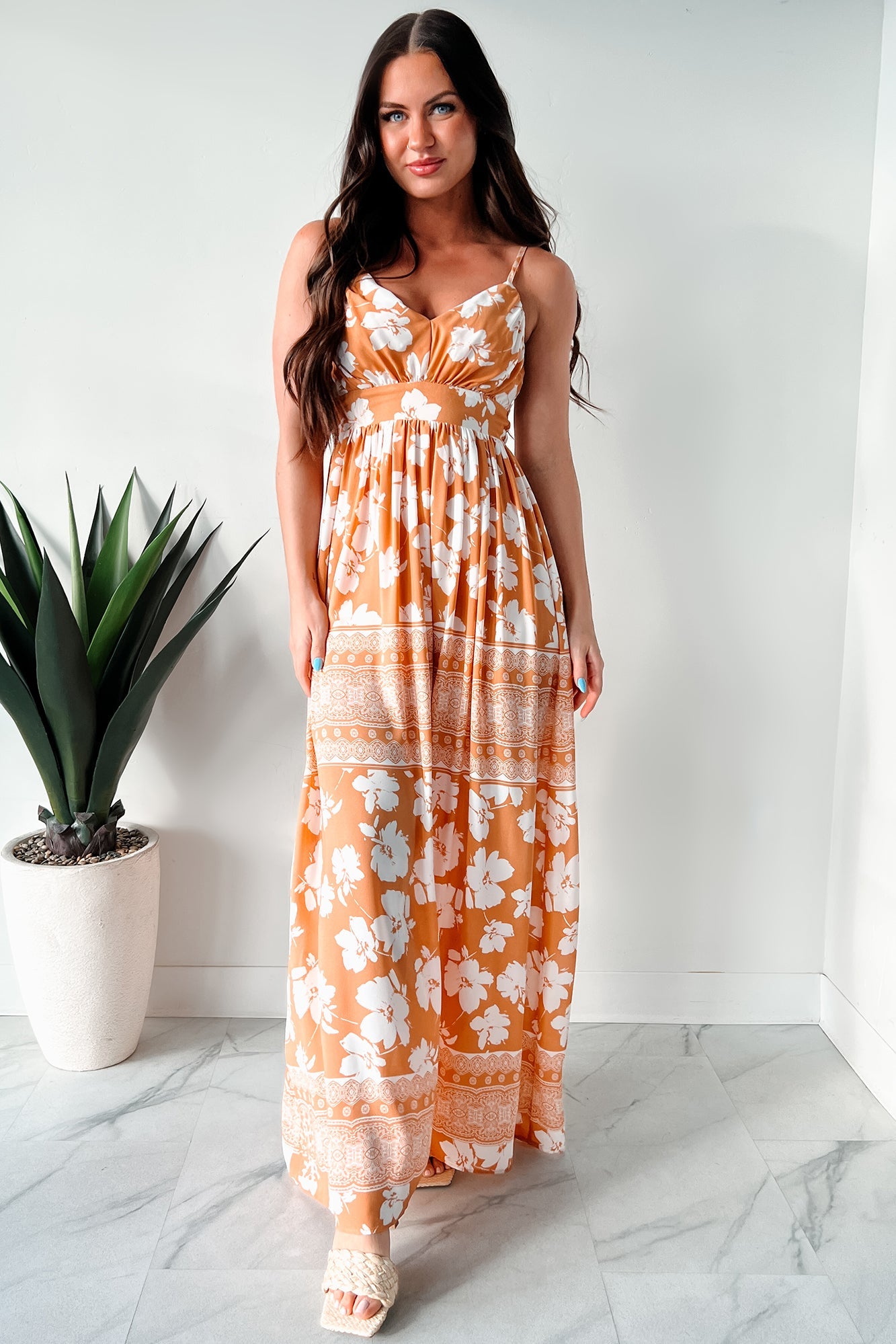 Honolulu Happy Hour Floral Maxi Dress (Apricot)