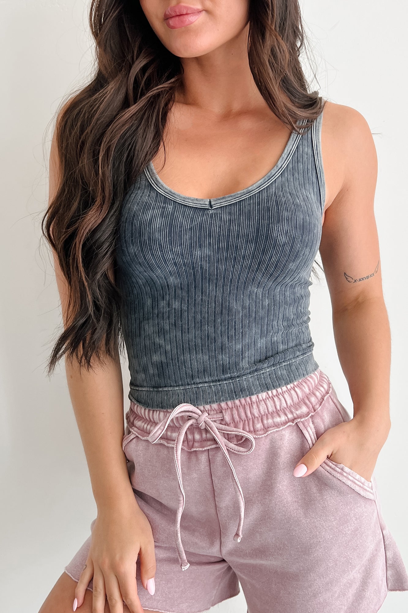 Bare Essentials Ribbed Sleeveless Top (Ash Black)