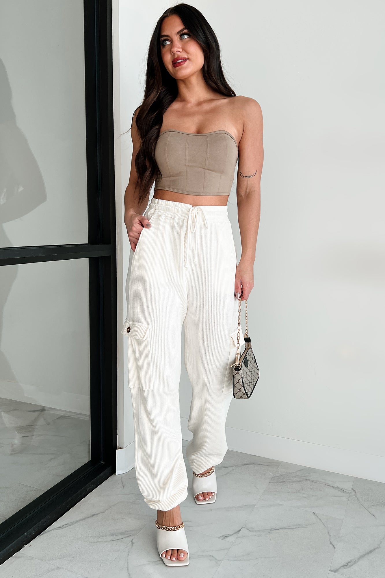 Leave Me Alone Cargo Waffle Knit Pants (Cream)