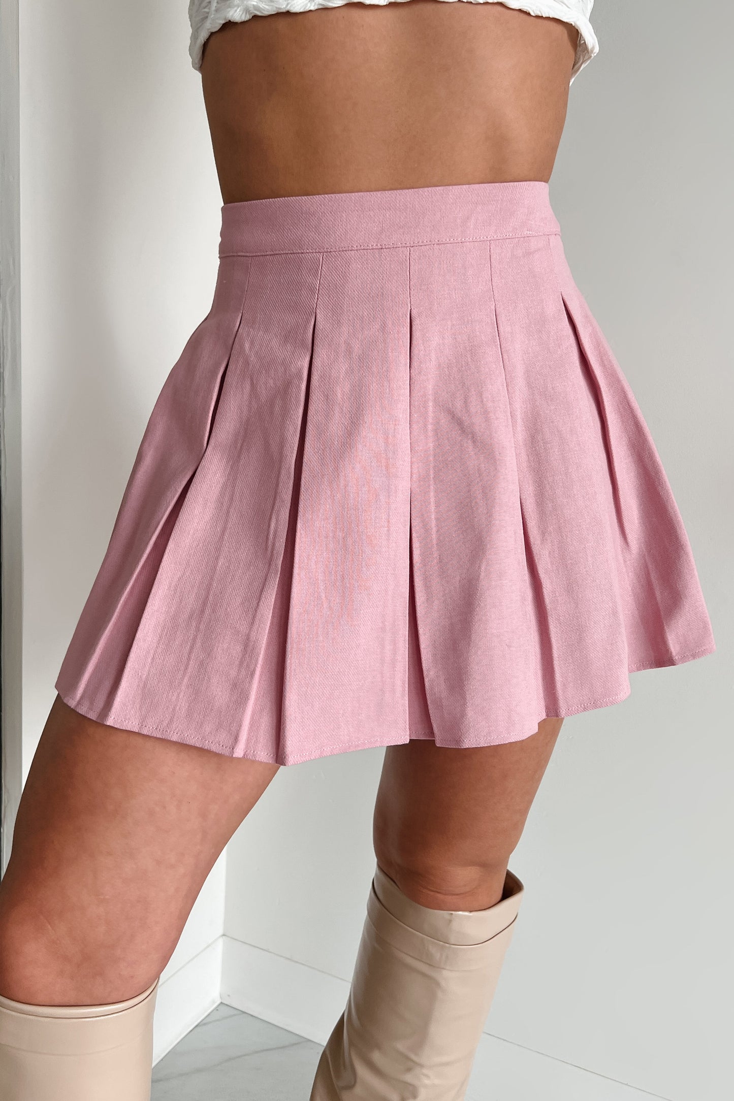 Waiting On Forever Pleated Mini Skirt (Pink)