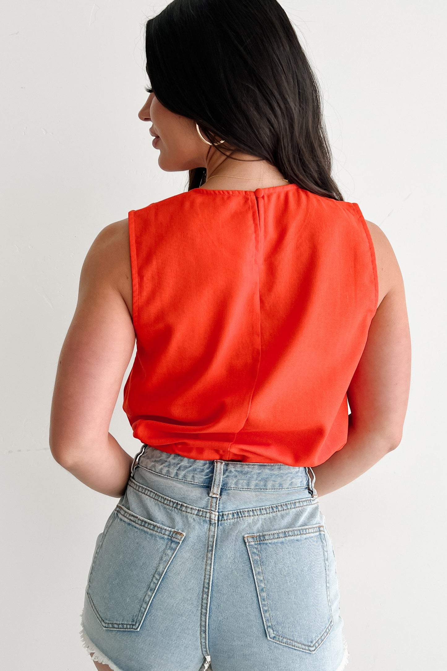 Ease & Elevate Sleeveless Drawstring Hem Top (Tomato)