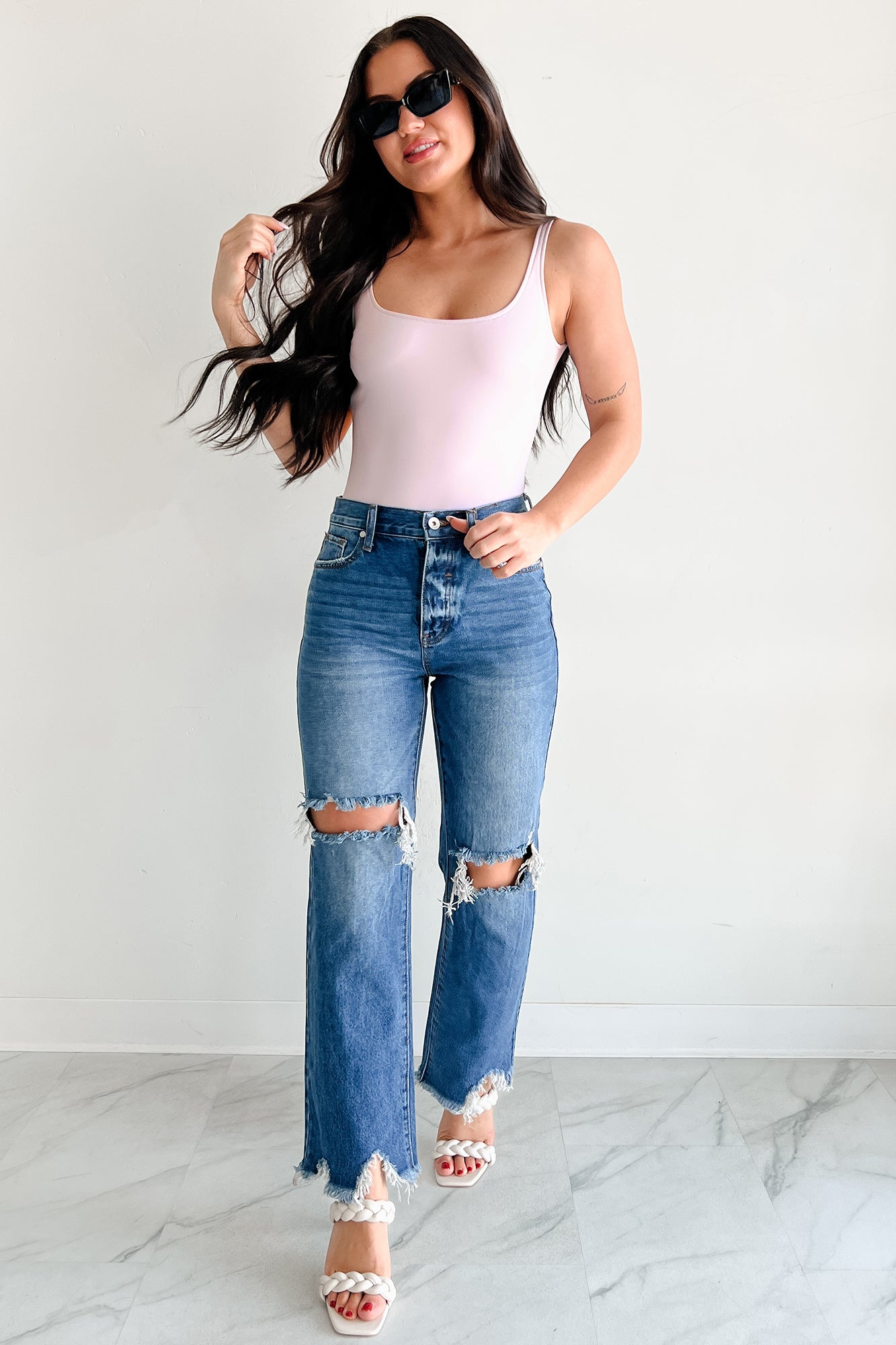 Alexandra Distressed Straight Leg Special A Jeans (Medium Dark)