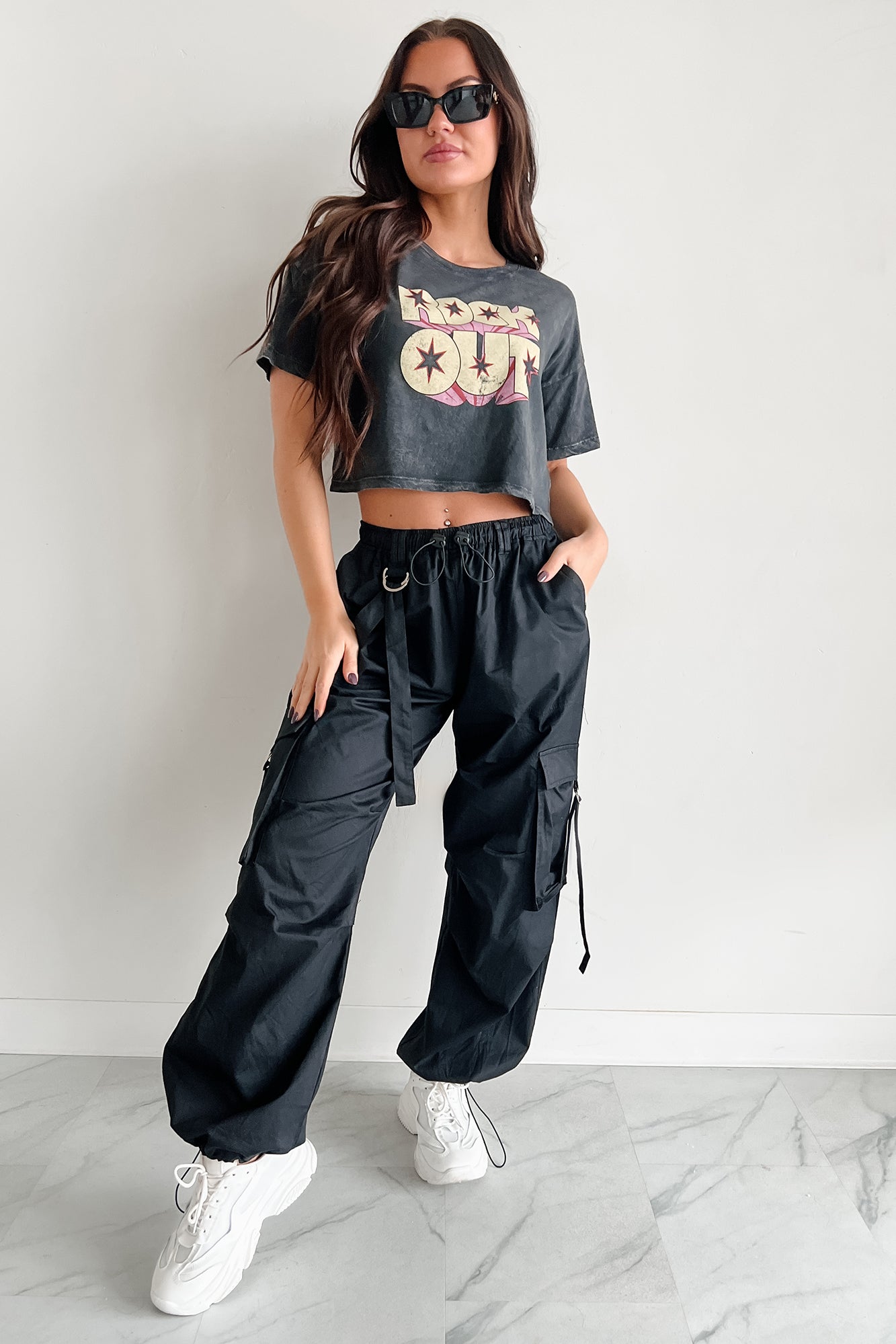 Mansel Wide Leg Cargo Pants (Black)