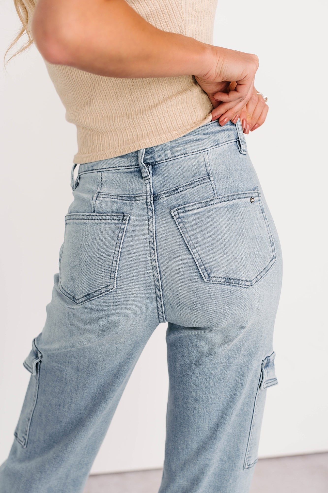 Callum Wide Leg Cargo Mica Denim Jeans (Light)