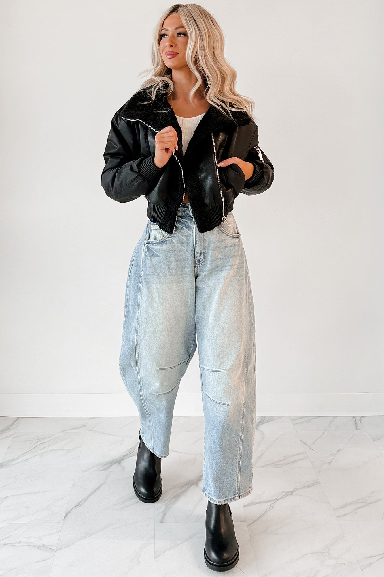 Untamed Icon Faux Leather Sherpa Jacket (Black)