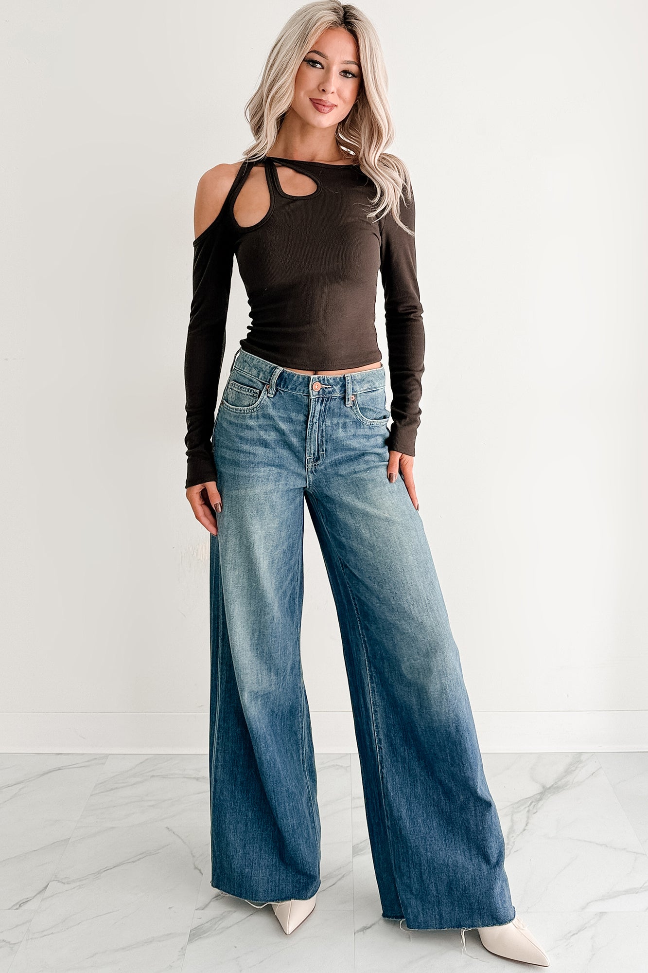 Keep It Light Cut-Out Long Sleeve Top (Chocolate)