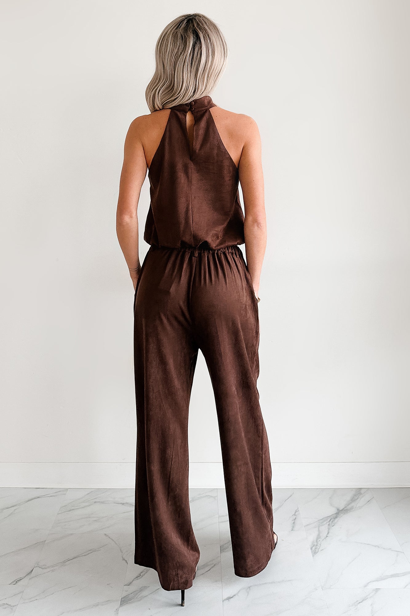 Darling Desire Faux Suede Halter Top (Brown)