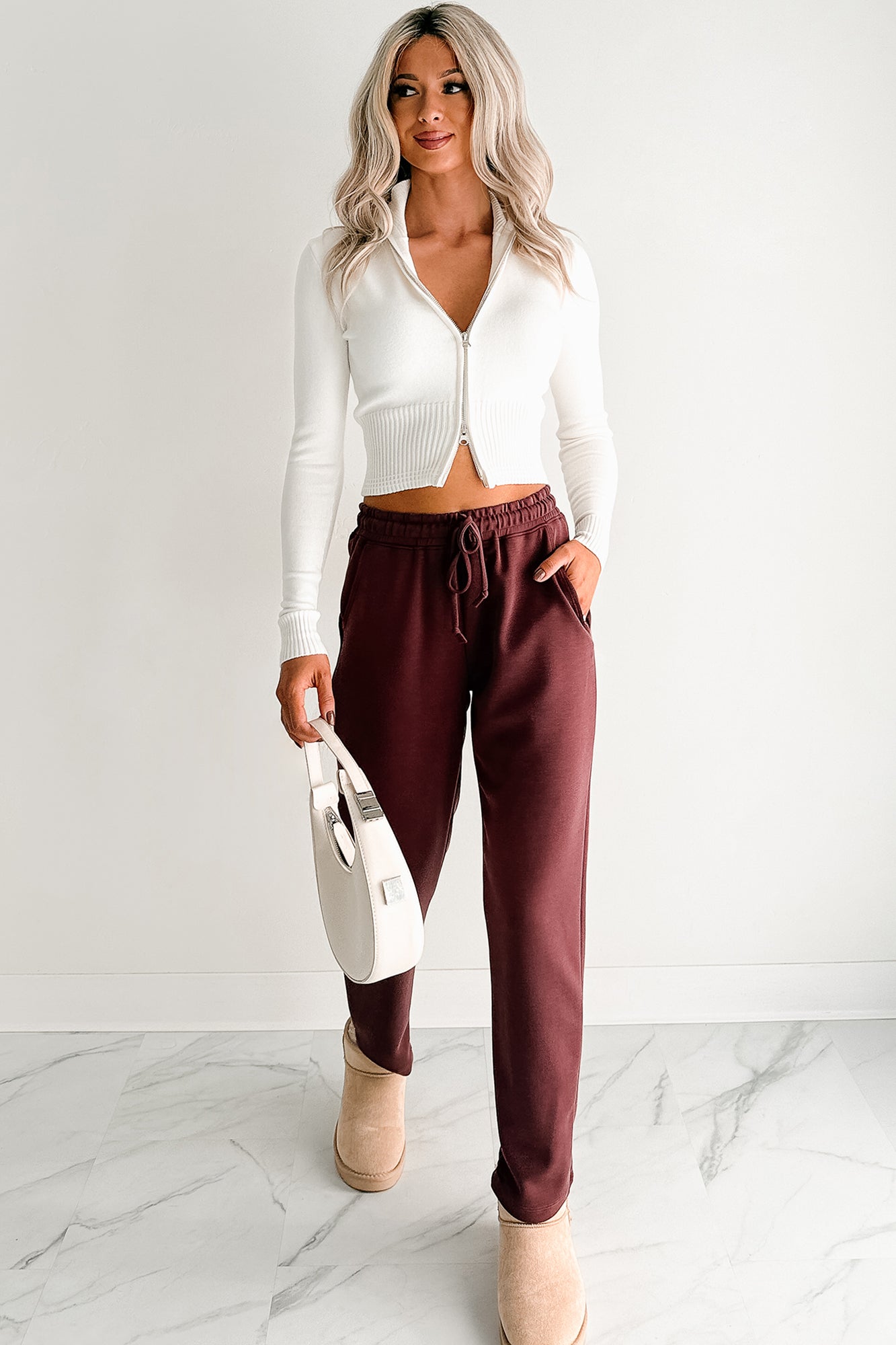 Preferred Taste Mock Neck Zip-Up Sweater (Ivory)