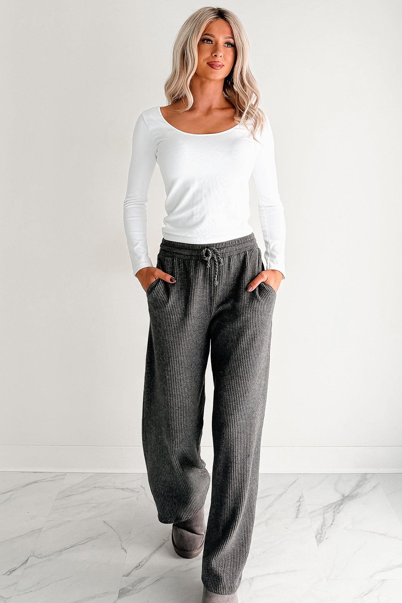 Natural Glow Scoop Neck Ribbed Top (White)
