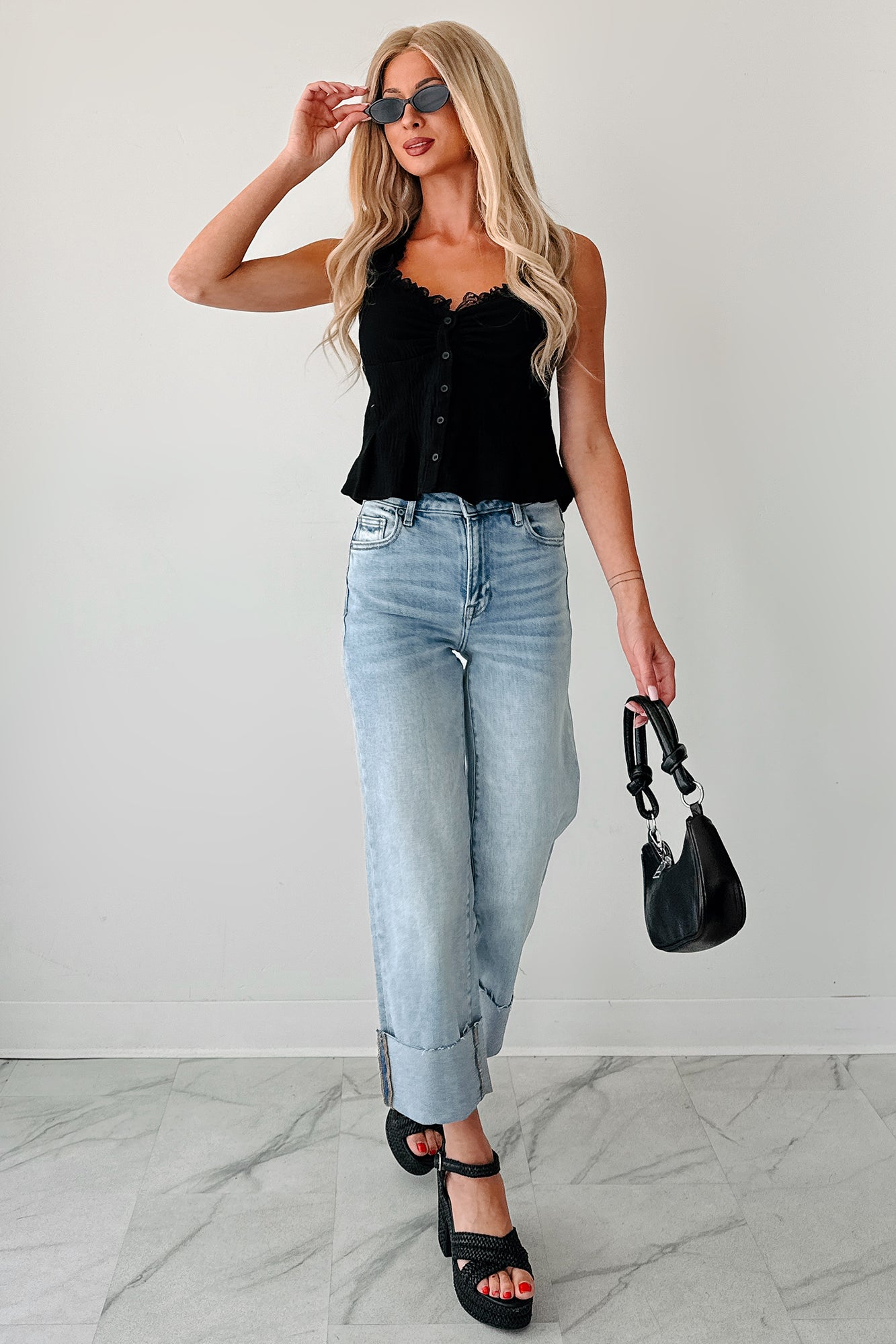 Angelo Cuffed Wide Leg Hidden Jeans (Vintage Light)