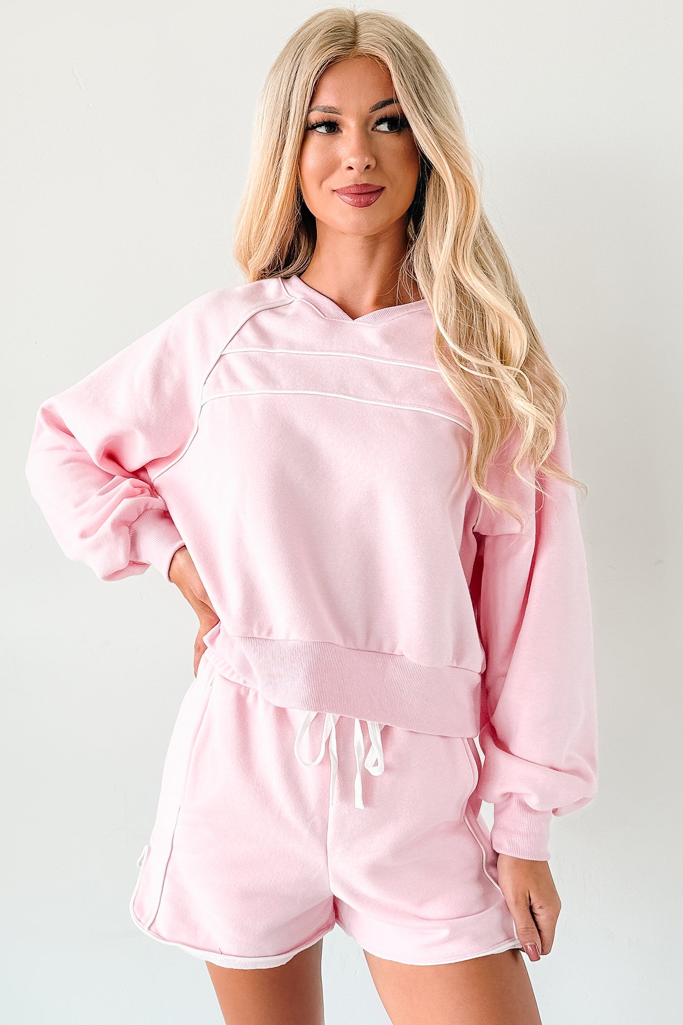 Pure Comfort Two Piece Lounge Set (Pink/White)