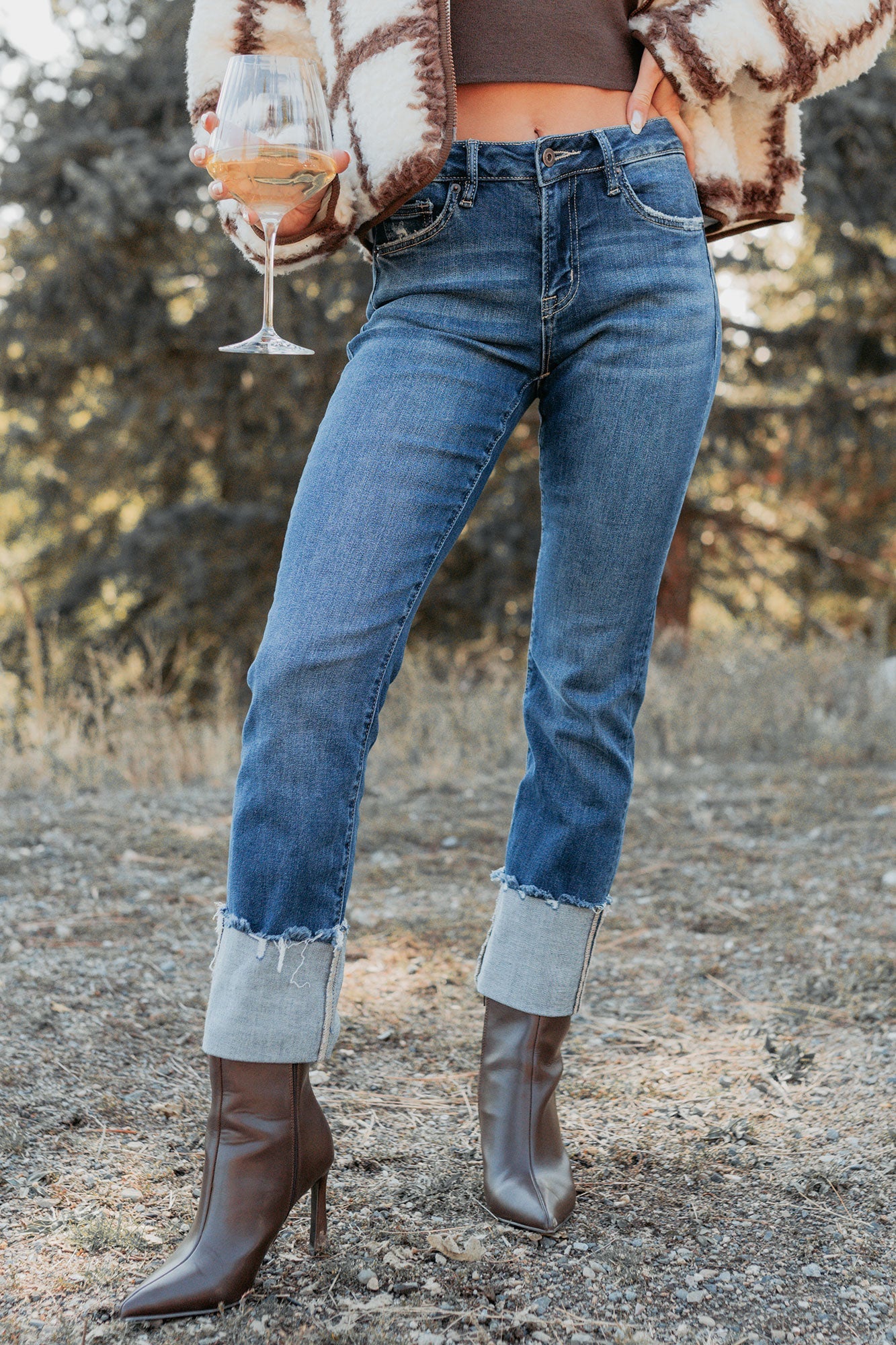 Ava Straight Leg Cuffed Mica Denim Jeans (Dark)