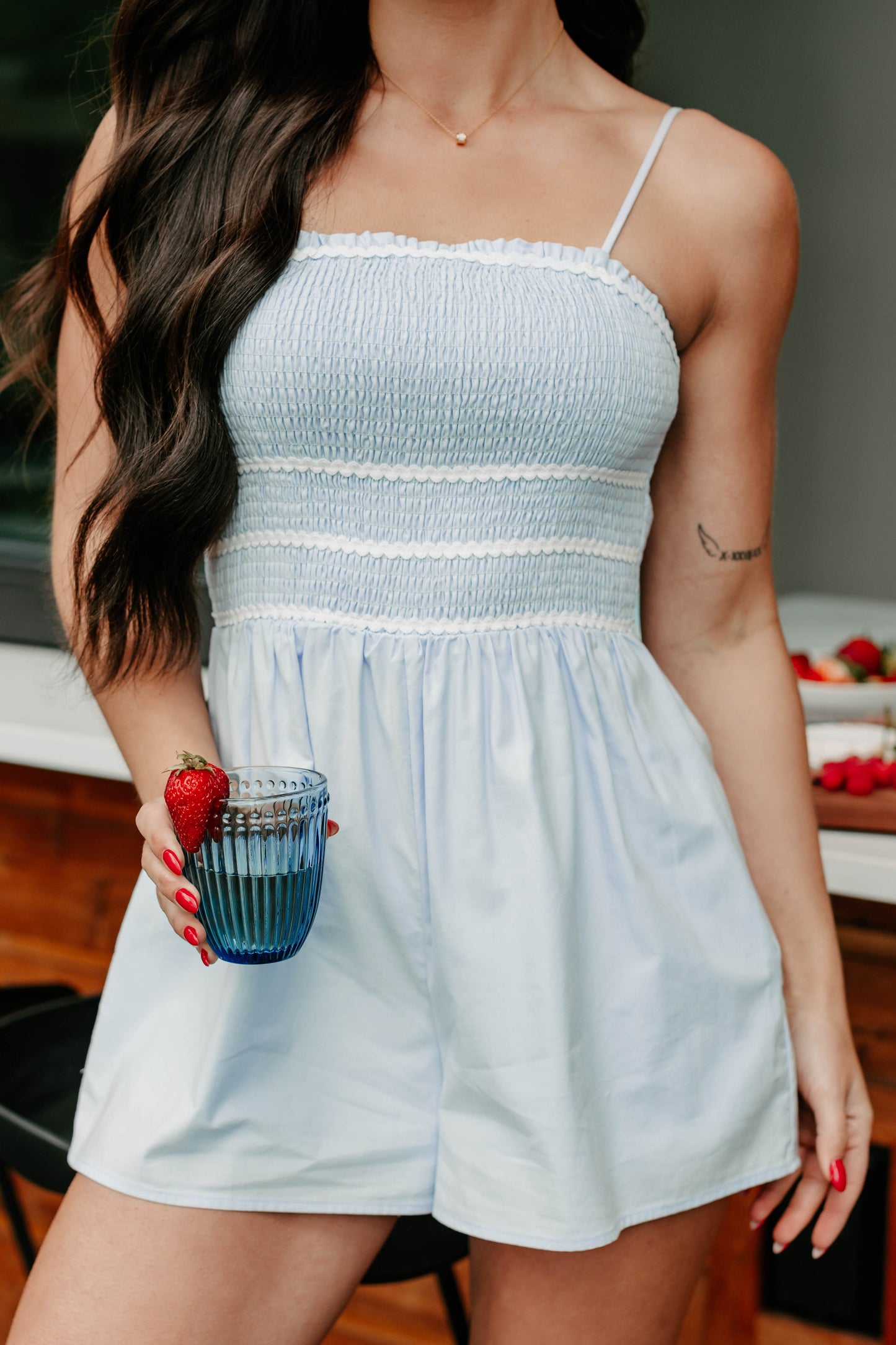 Petals Of Joy Smocked Sleeveless Romper (Sky Blue)