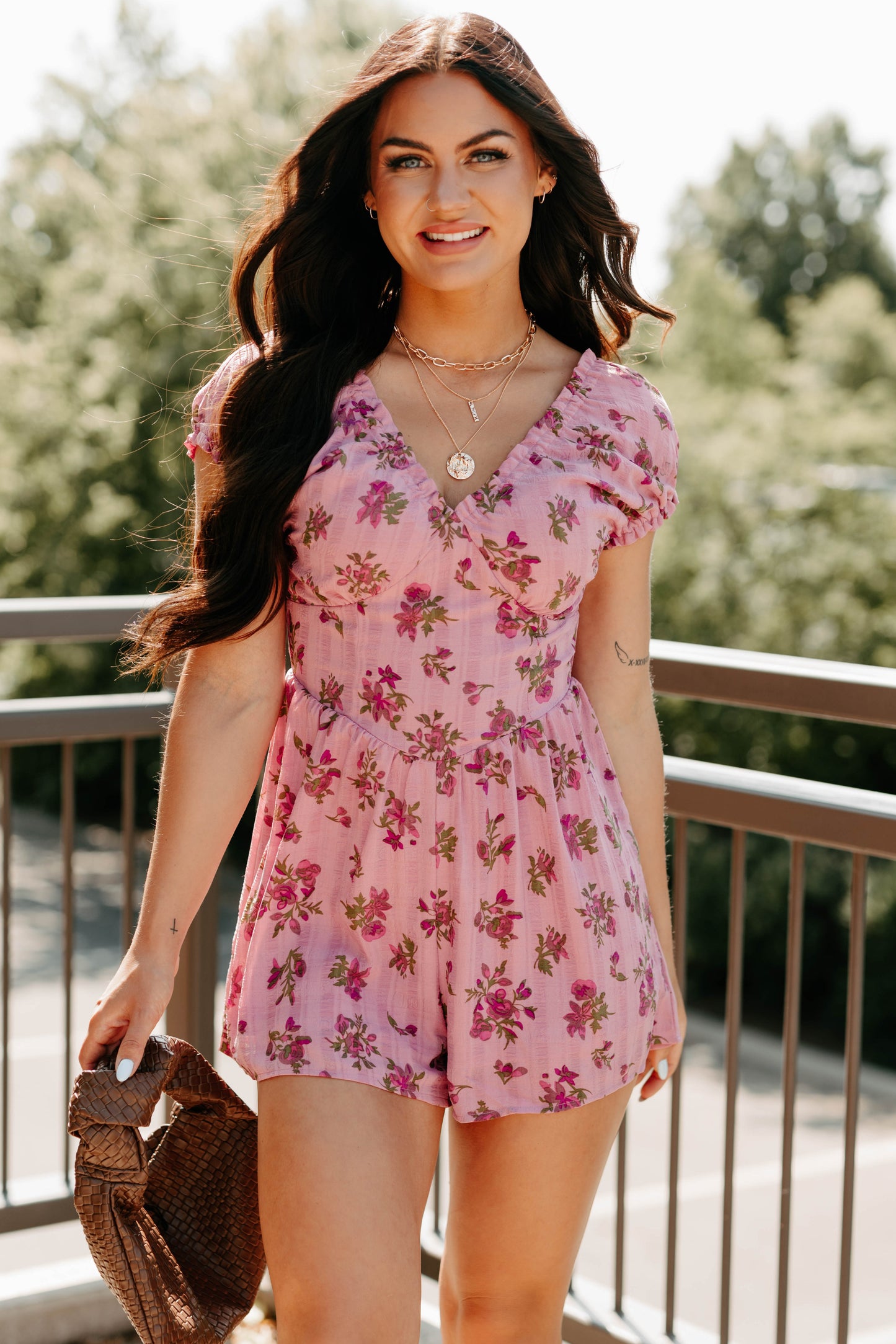 Bloom For You Short Sleeve Floral Romper (Pink)
