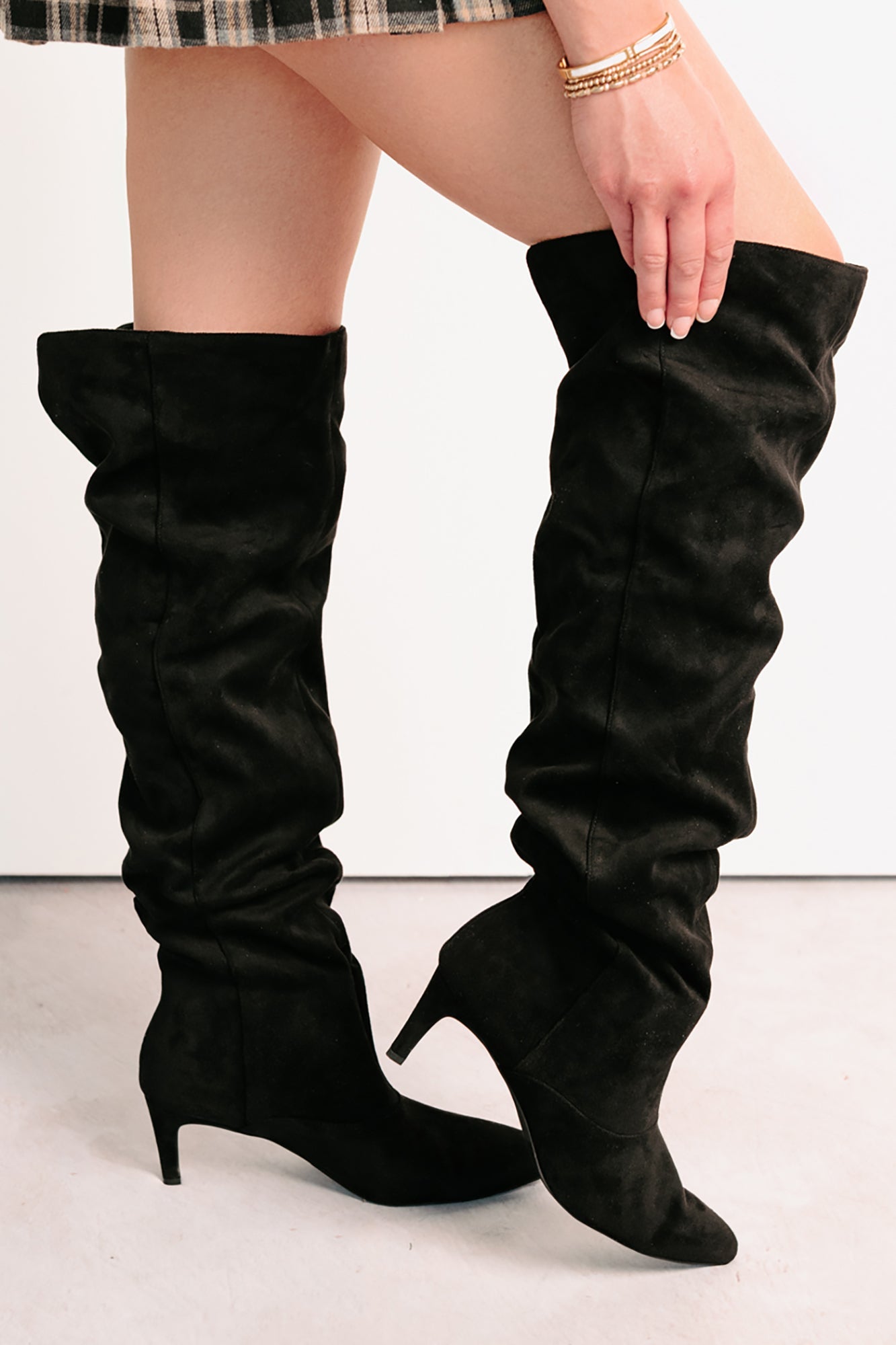 Staying Strong Faux Suede Stiletto Heel Boots (Black)