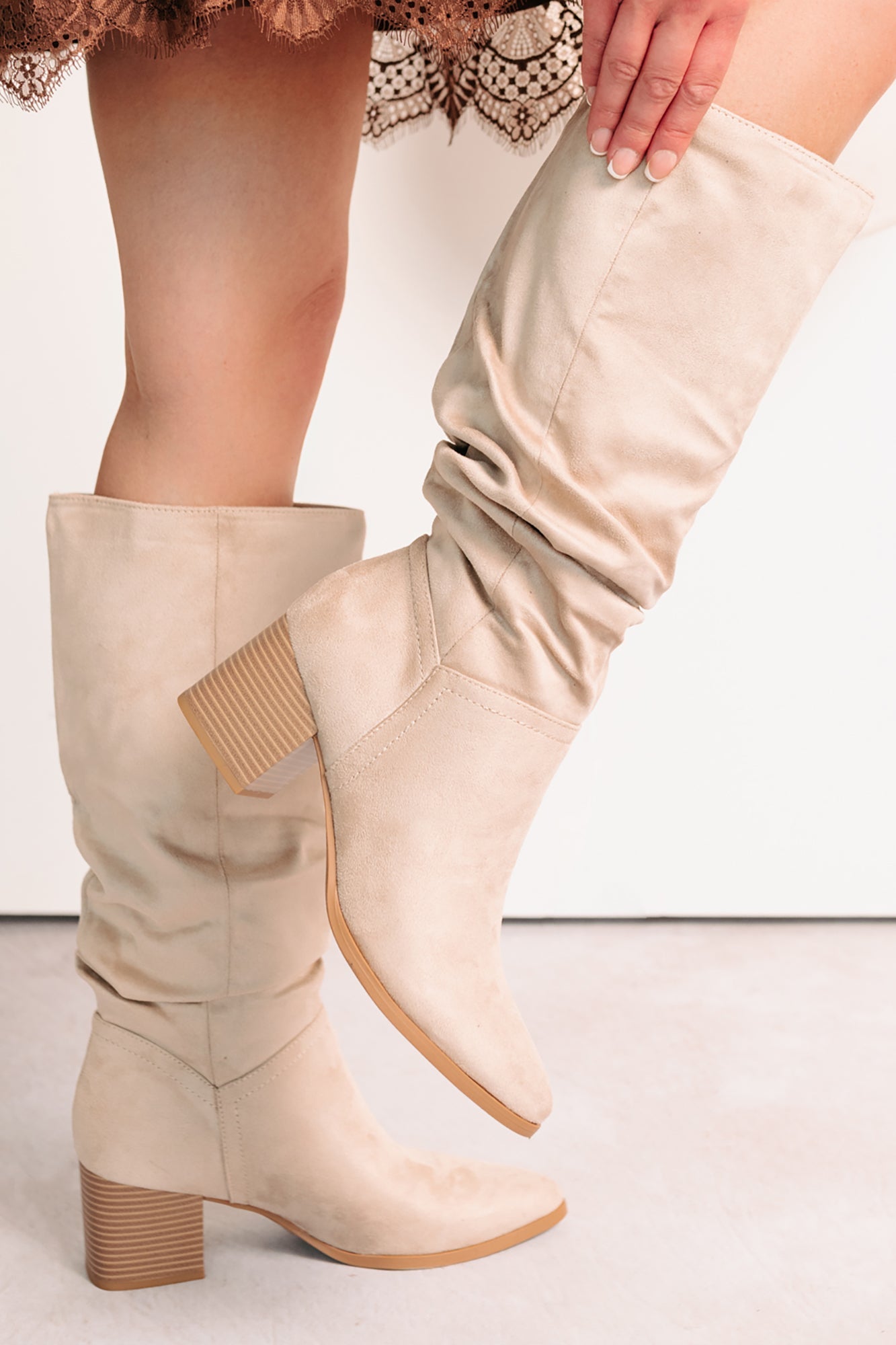 Bare & Bold Chunky Heel Faux Suede Boots (Clay)