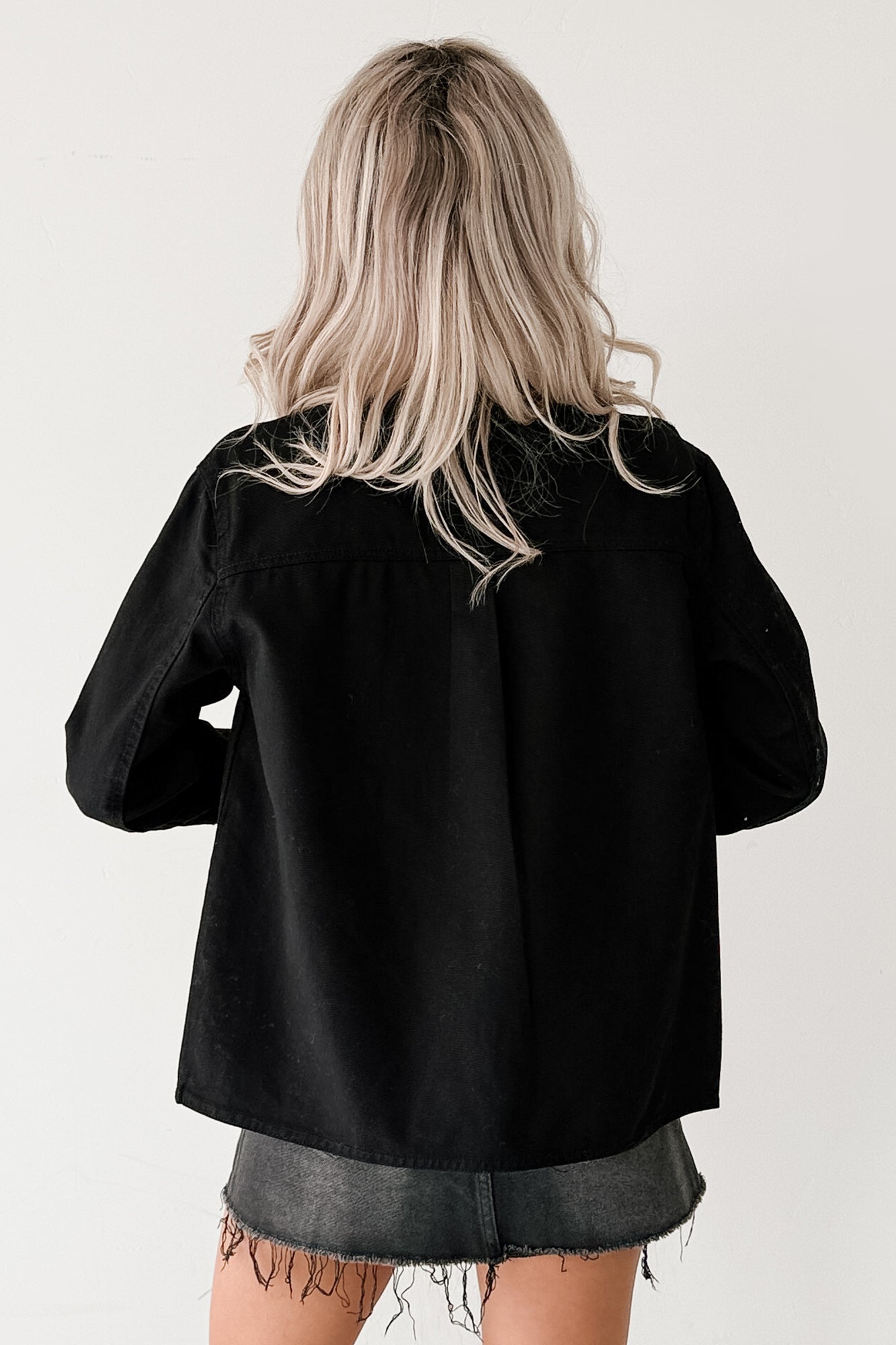 Into The Unknown Denim Contrast Corduroy Collar Jacket (Black)