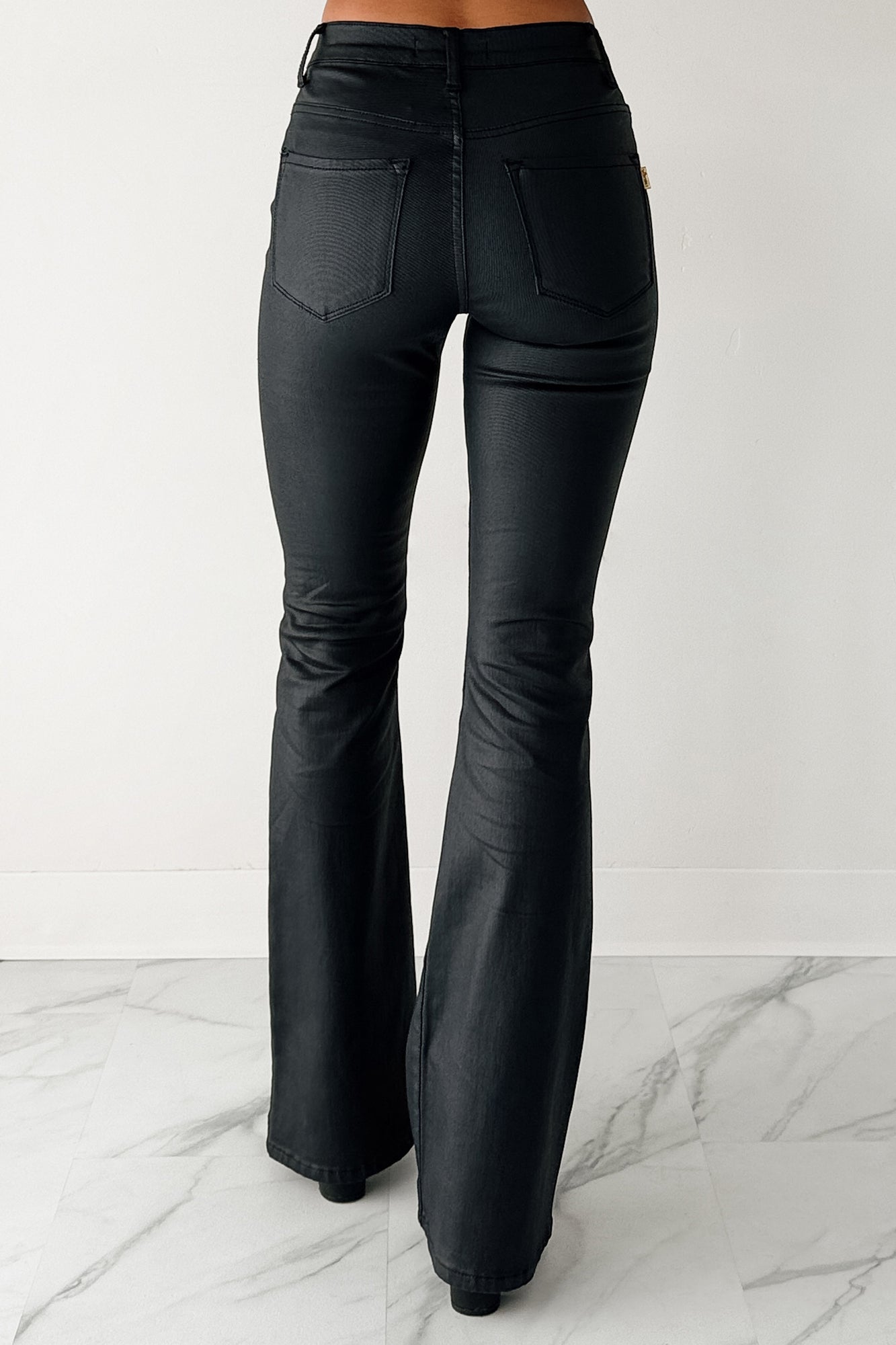 Madilyn High Rise Coated Denim Boot-Cut Pants (Black)