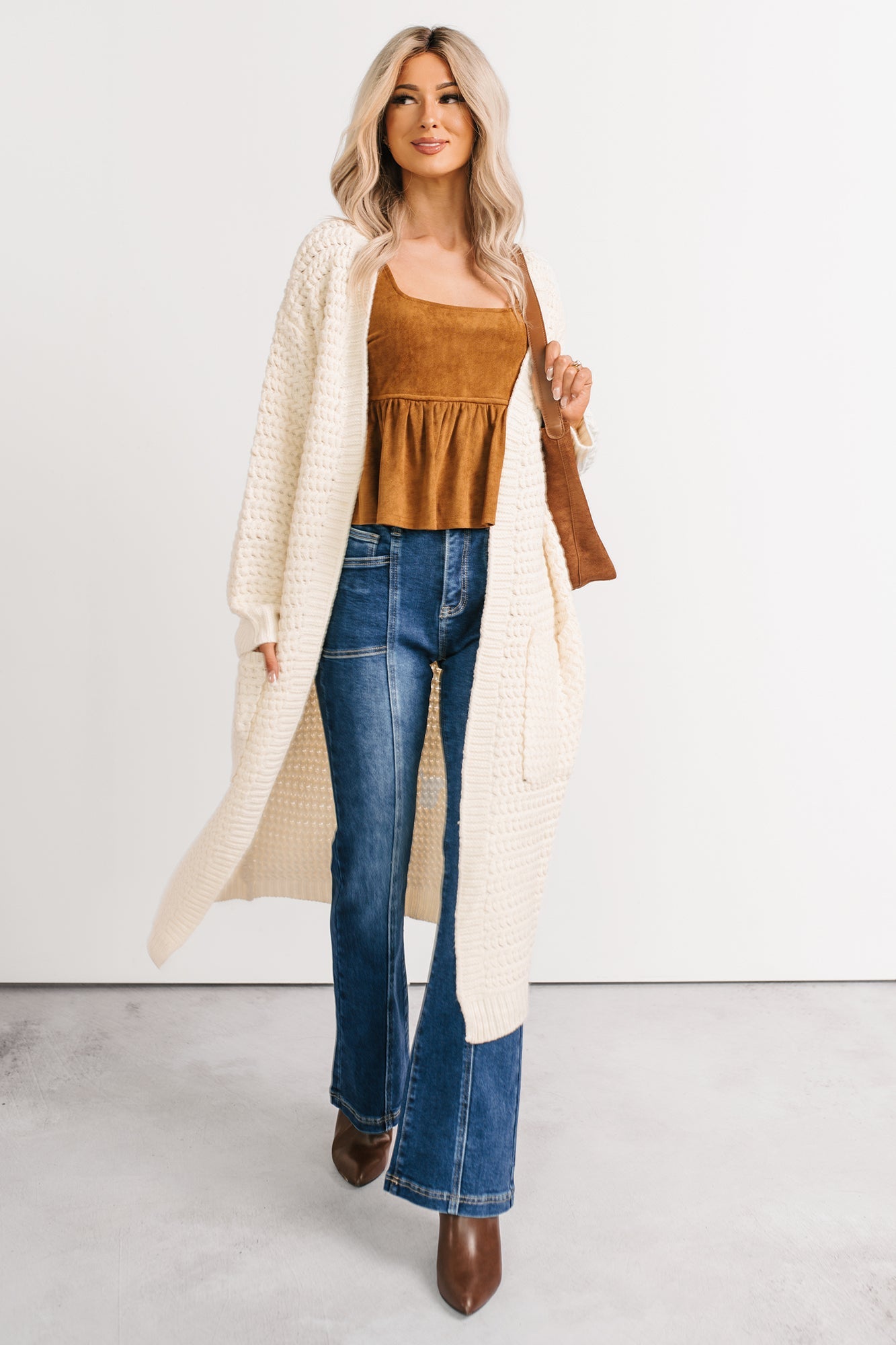 Still Dreaming Cable Knit Long Cardigan (Cream)