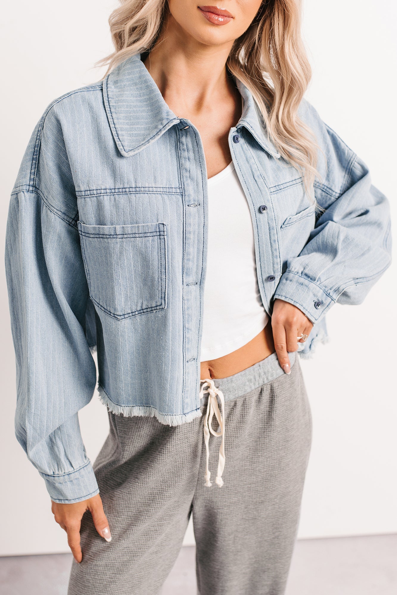 Growing Friendships Lightweight Denim Crop Jacket (Denim)