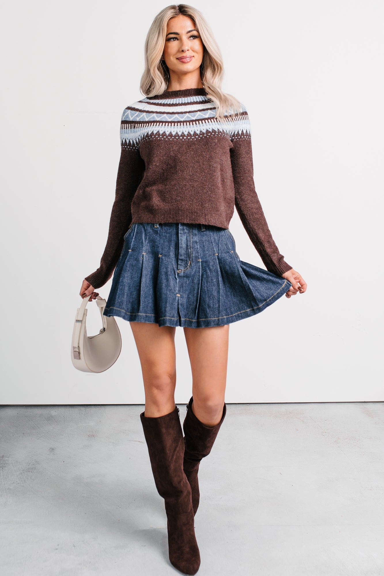 Could Be Us Pleated Glittery Denim Mini Skirt (Indigo)