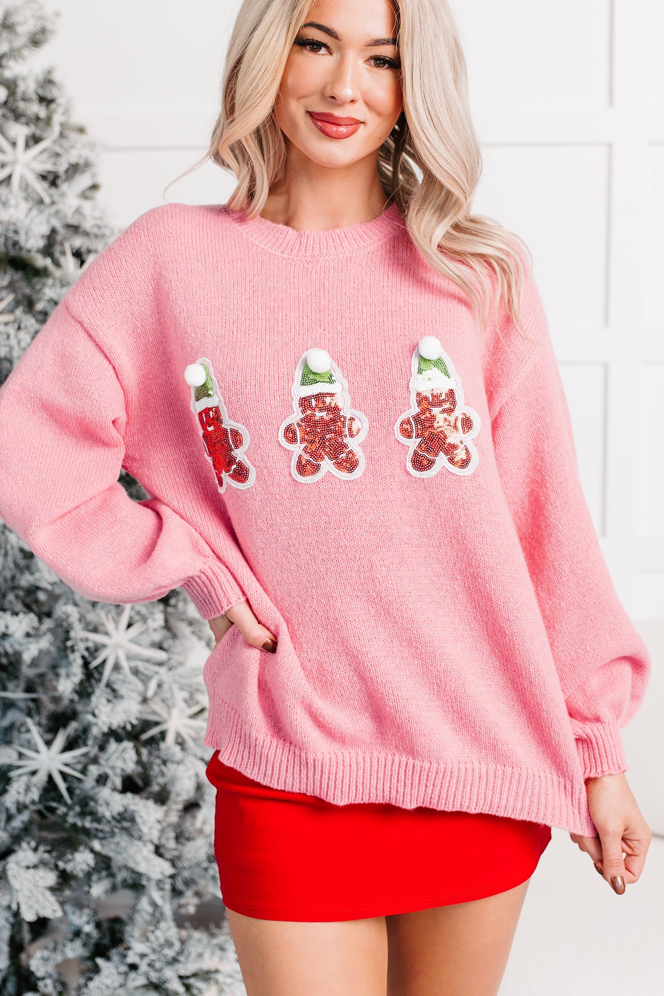 Soft Calm Gingerbread Sequin Knit Sweater (Mauve)