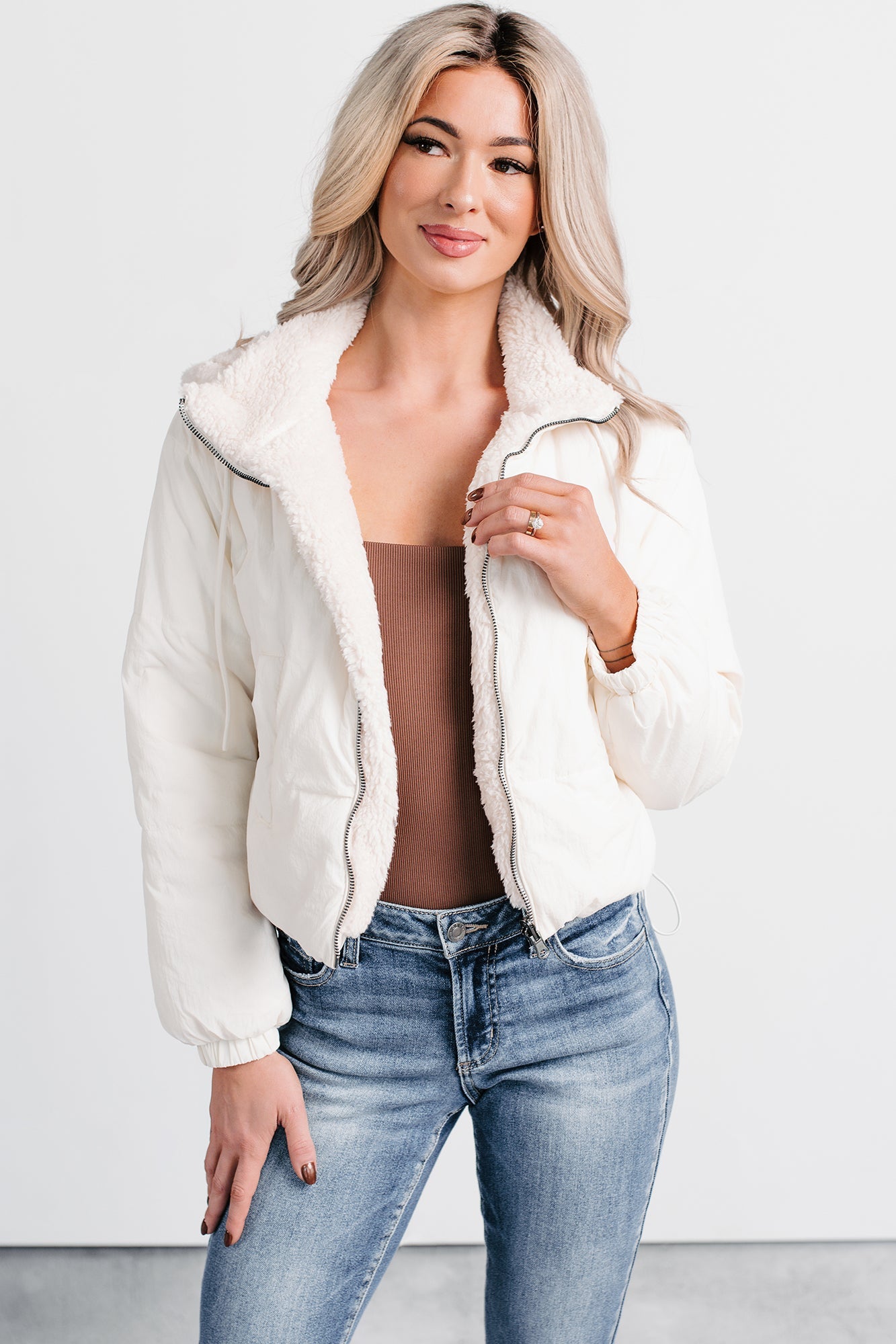 Iced White Chocolate Latte Sherpa Reversible Coat (Ivory)