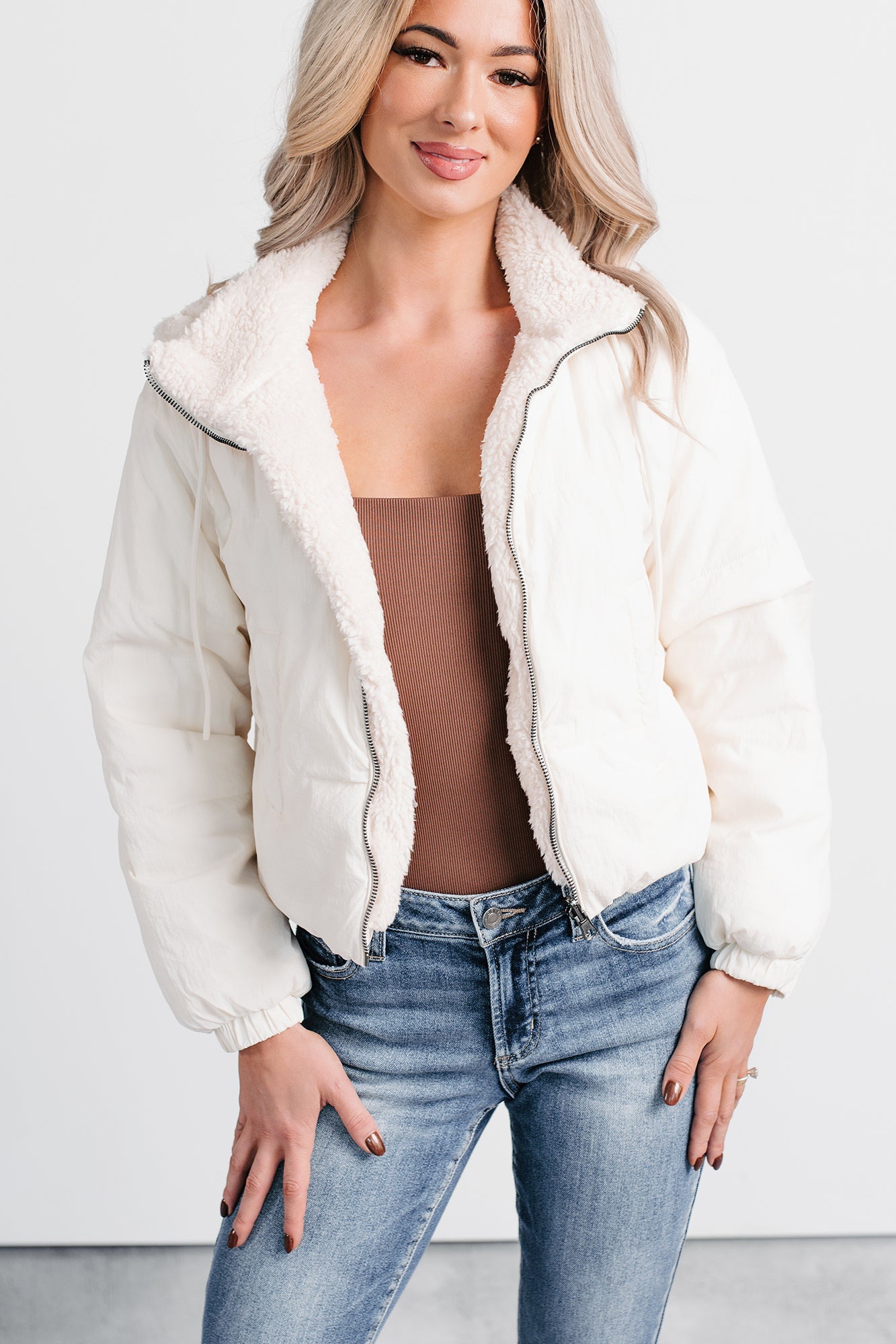 Iced White Chocolate Latte Sherpa Reversible Coat (Ivory)