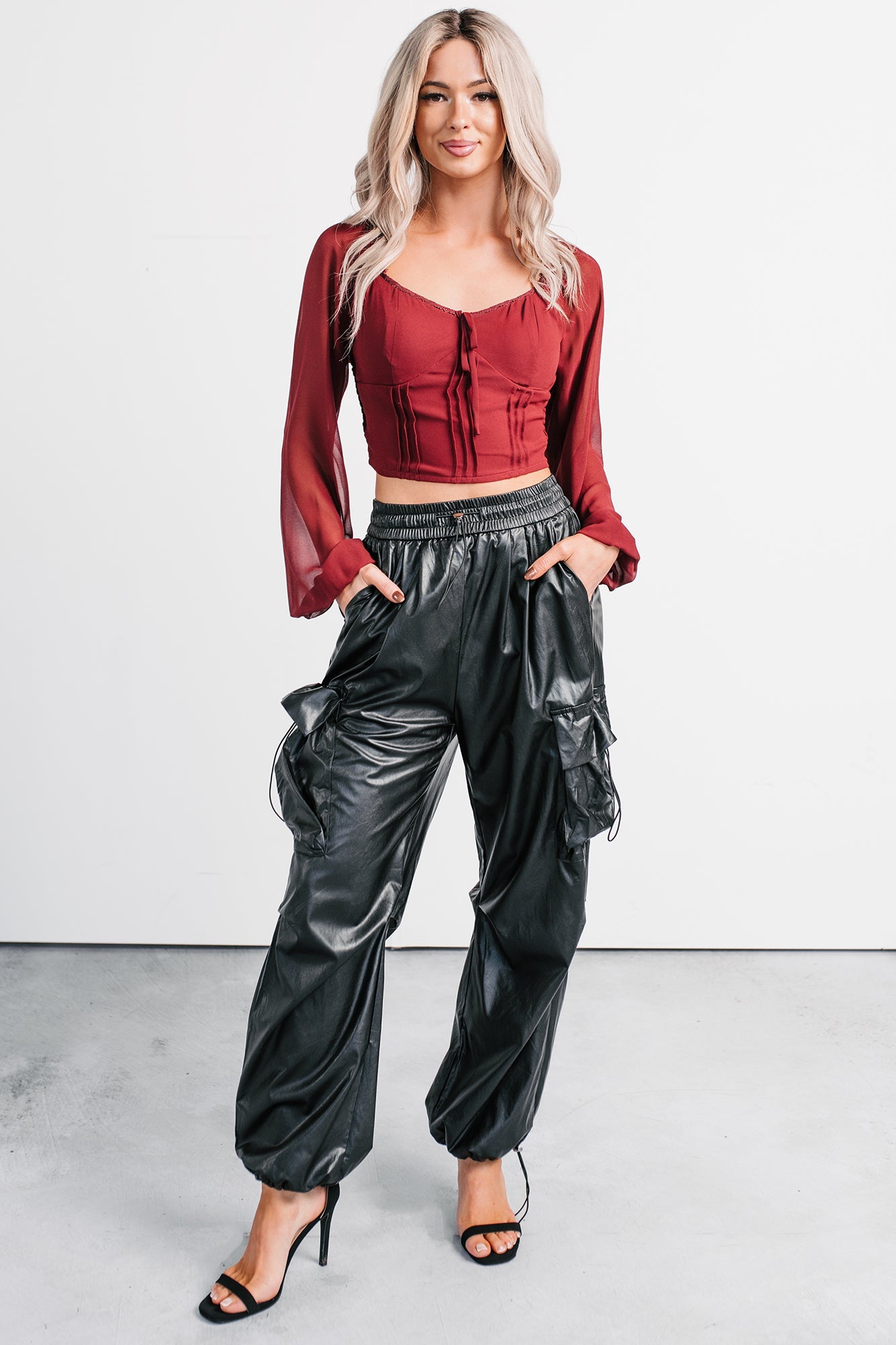 Don't Be Shy Faux Leather Cargo Pants (Black)