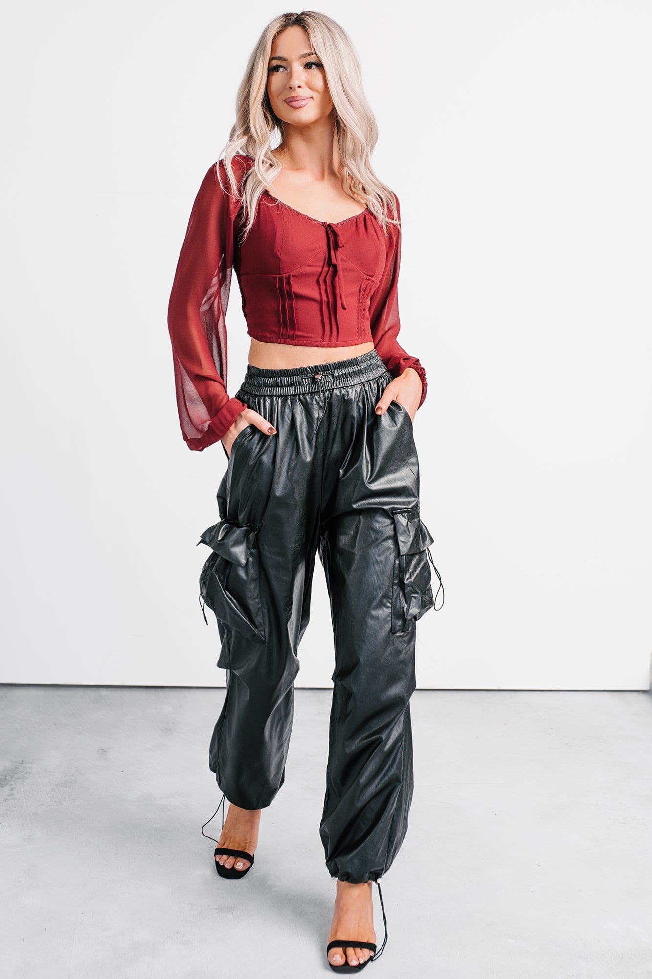 Forever This Way Lace Trim Peasant Blouse (Burgundy)