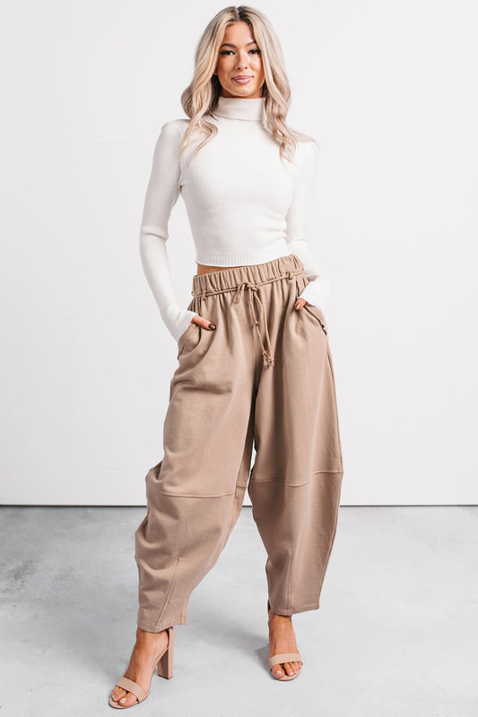 Wandering Home Braided Tie Barrel Sweatpants (Taupe)