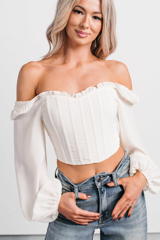 All Of My Love Corset Style Long Sleeve Top (Ivory)