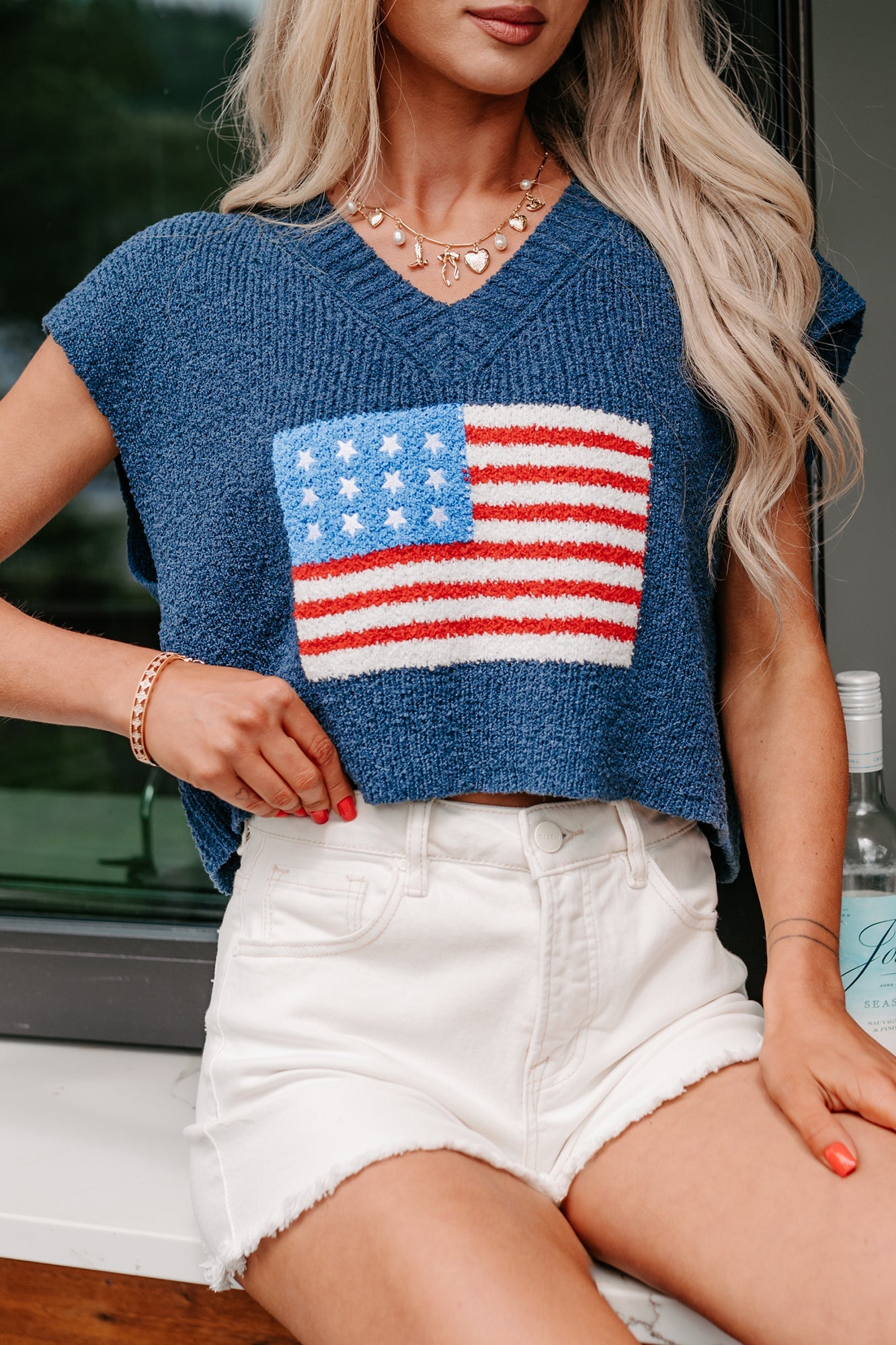 Waving Still American Flag Sweater Vest (Navy)