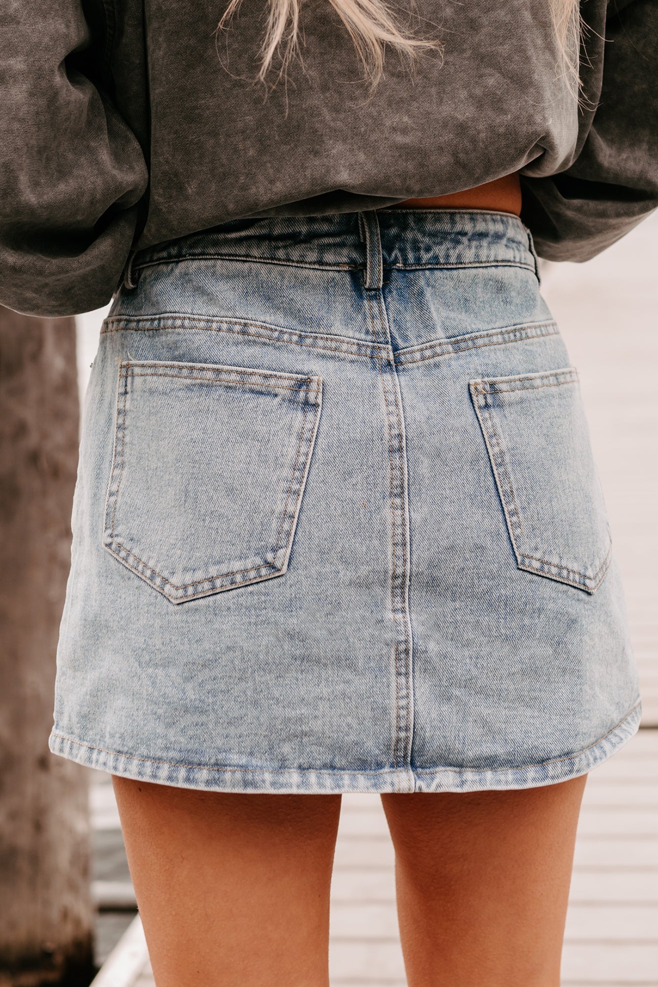 Babe Behavior Mid Rise Denim Mini Skort (Light)