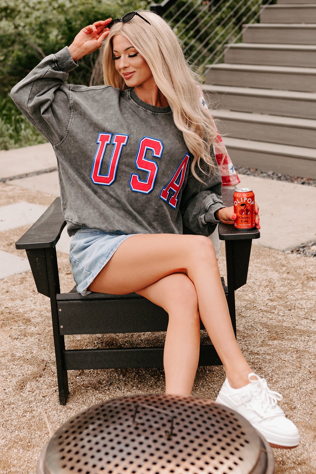 "USA" Mineral Wash Sweatshirt (Charcoal)