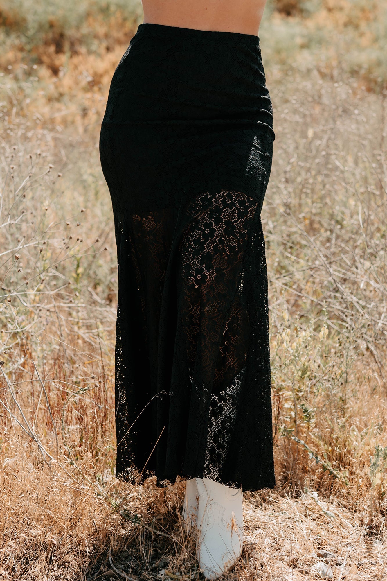 Hard Launch Love Floral Lace Maxi Skirt (Black)
