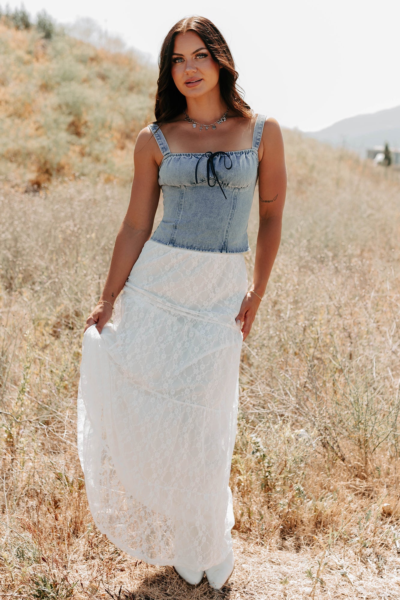 Fast Lane Living Denim Bustier Top (Denim)