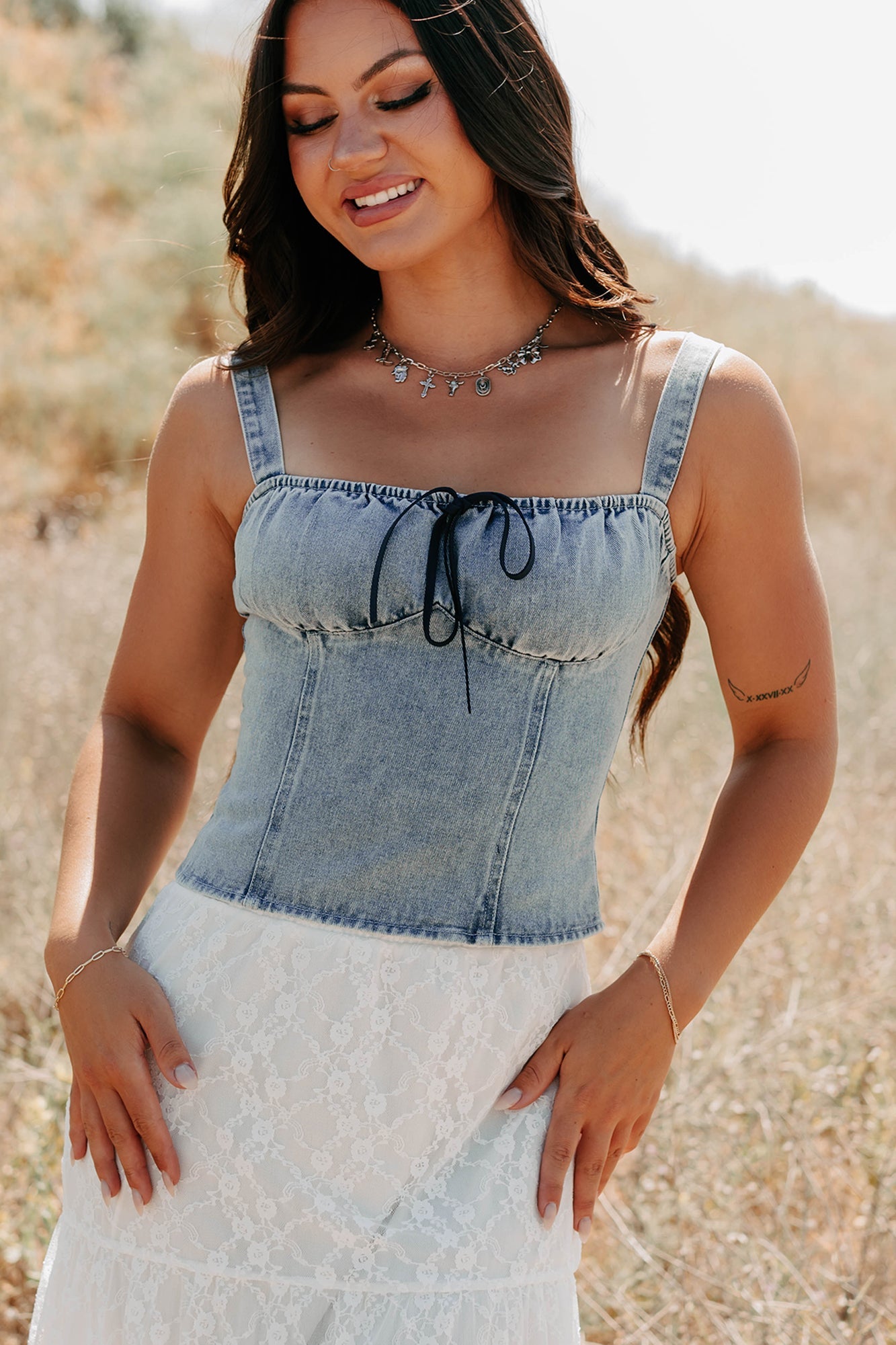Fast Lane Living Denim Bustier Top (Denim)