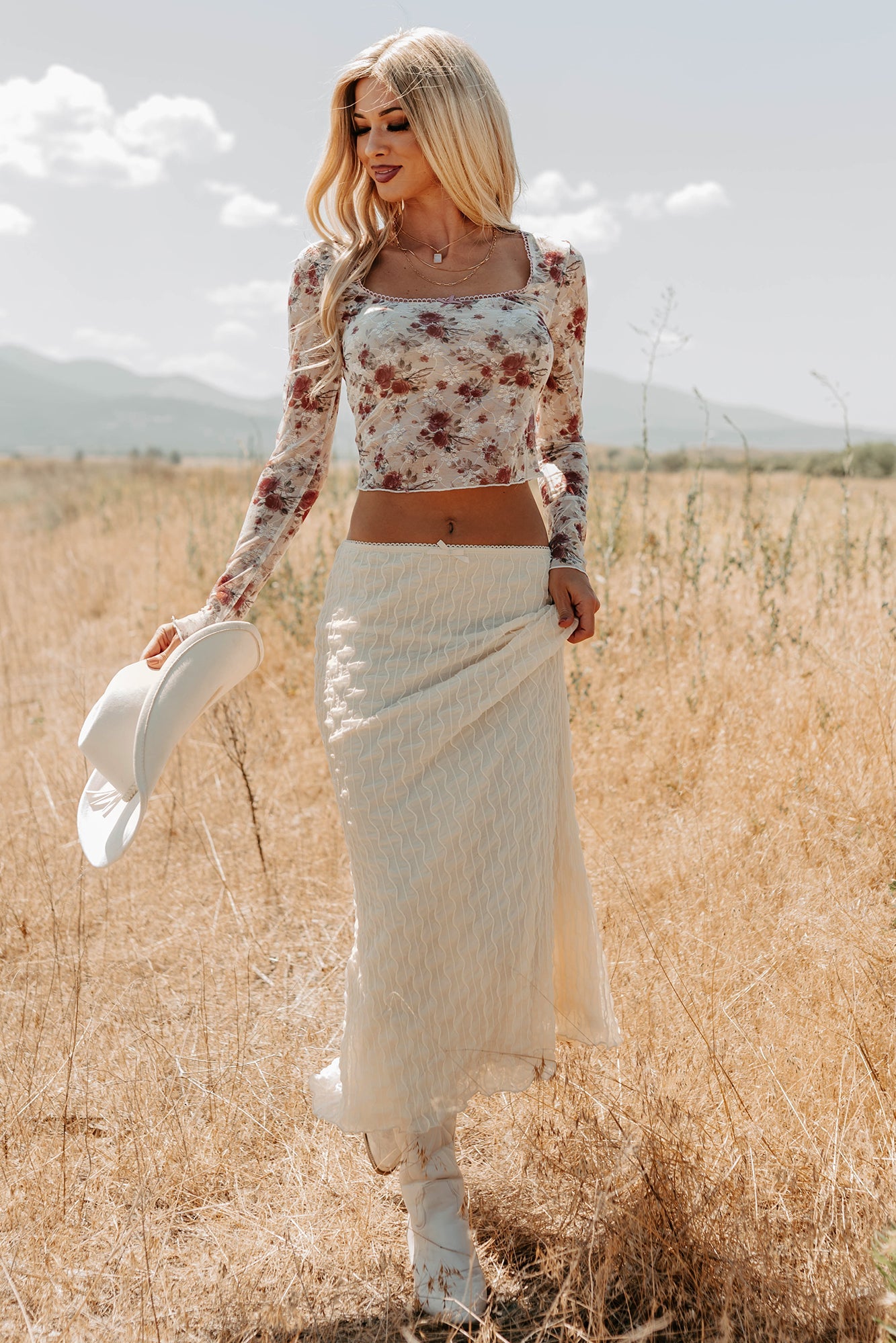 Polished Ease Textured Lace Maxi Skirt (Ivory)