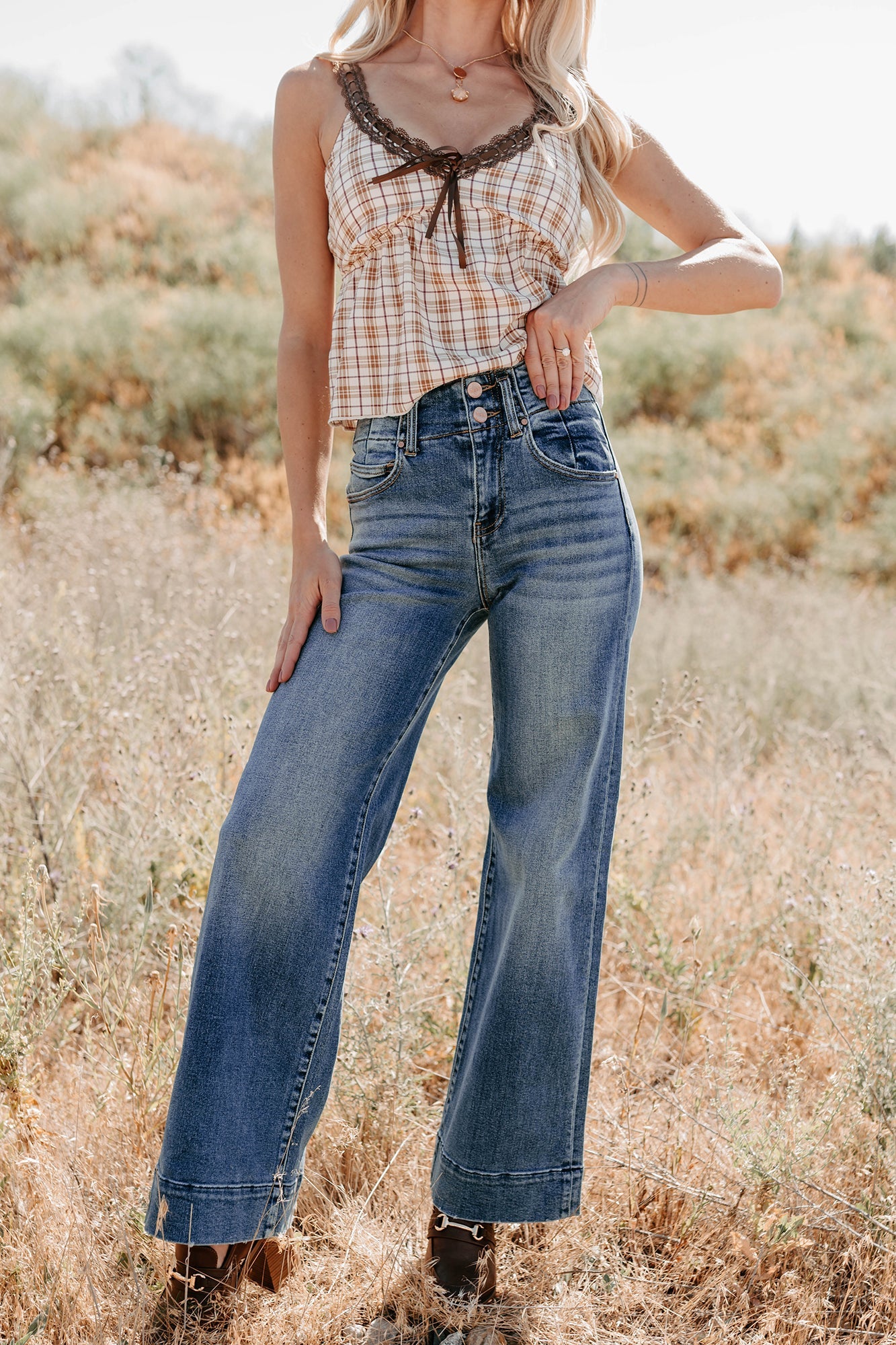 Calla Wide Leg High Rise Risen Jeans (Dark)