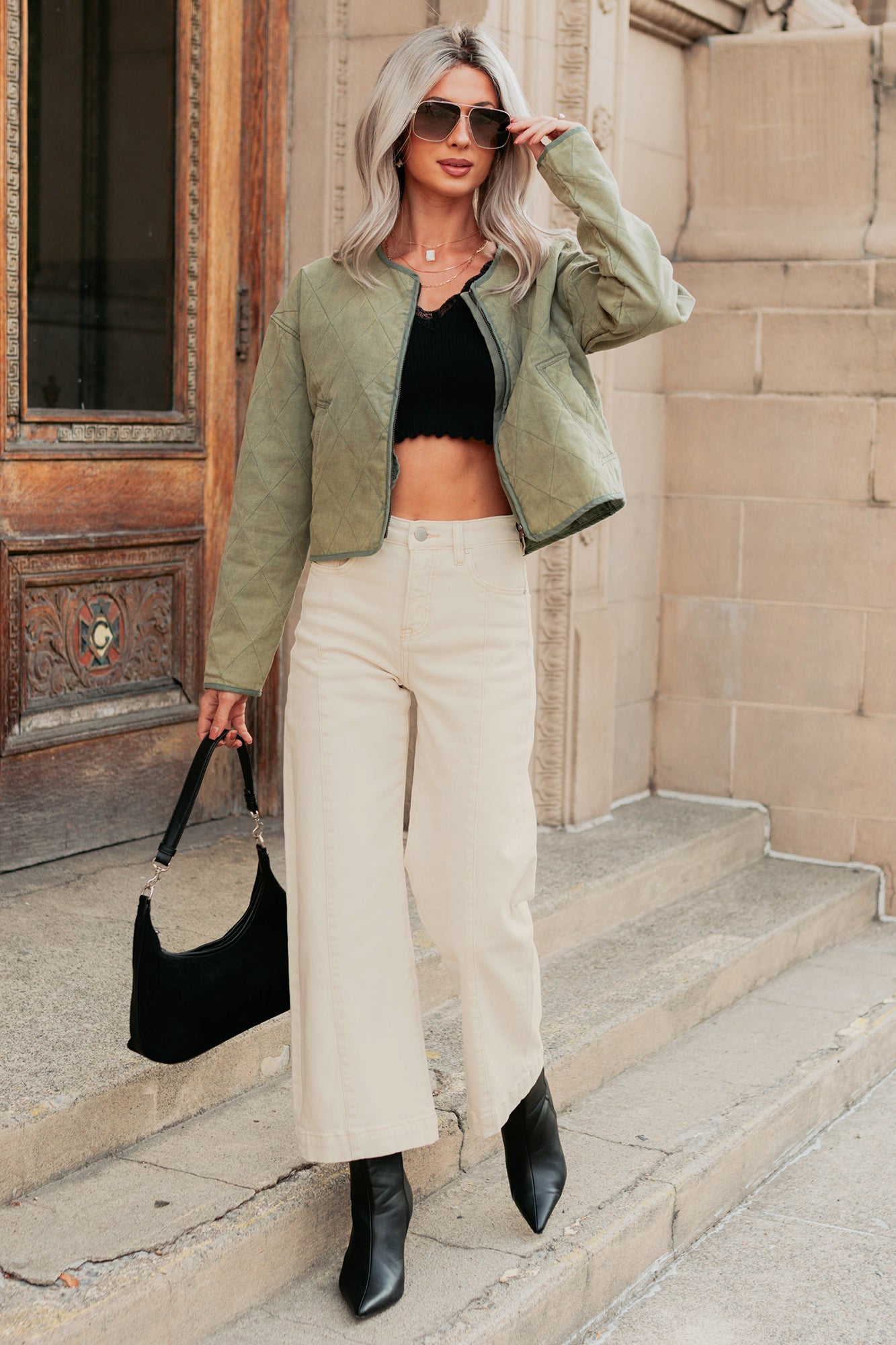 Maizie Tummy Control Wide Leg Cropped Risen Jeans (Ivory)